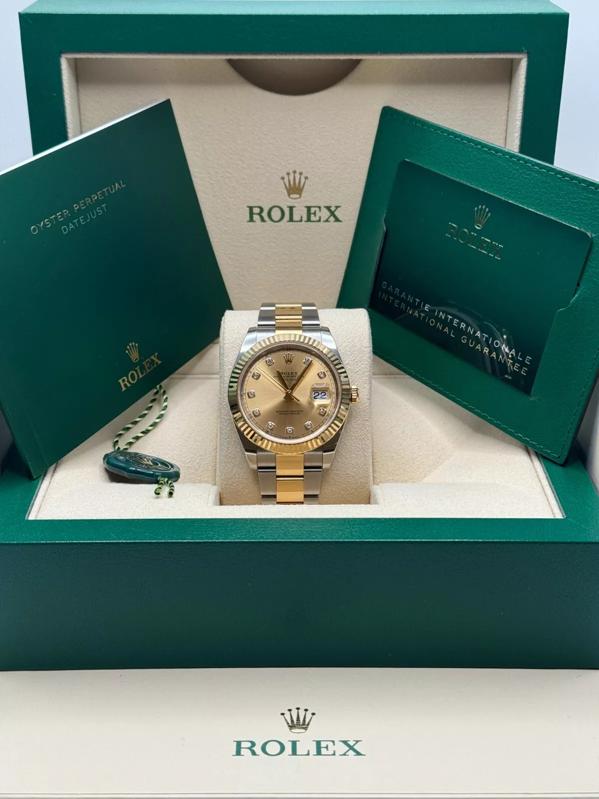 RLX  Datejust 41mm Two-Tone Yellow Gold Fluted Bezel Champagne Diamond Dial Oyster - 126333