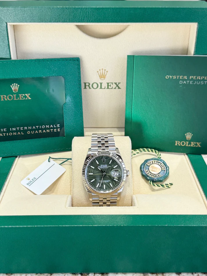 RLX  Datejust 36mm 126234 Olive Green Palm Motif Dial Jubilee Stainless Steel Watch