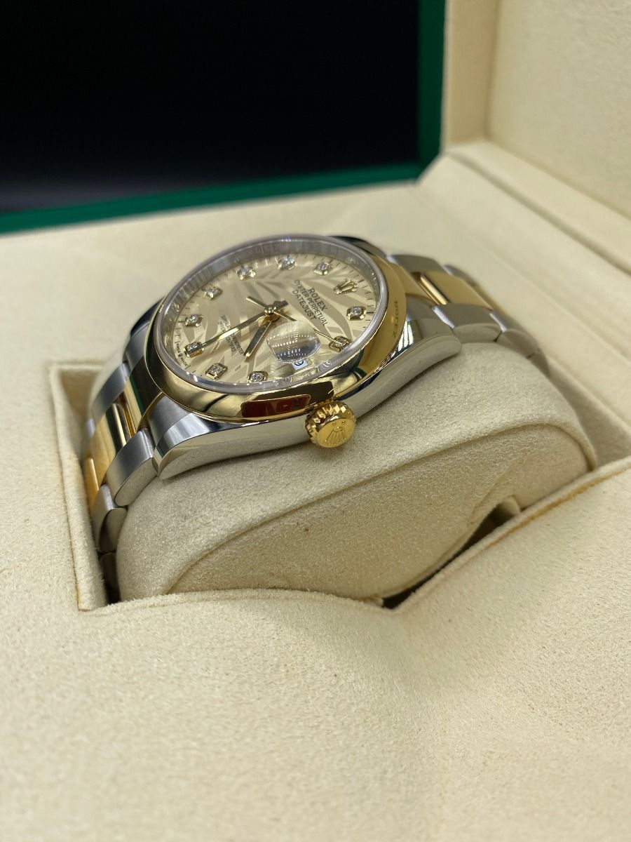 RLX  Datejust 36mm 126203 Golden Palm Dial Domed Bezel Oyster Bracelet