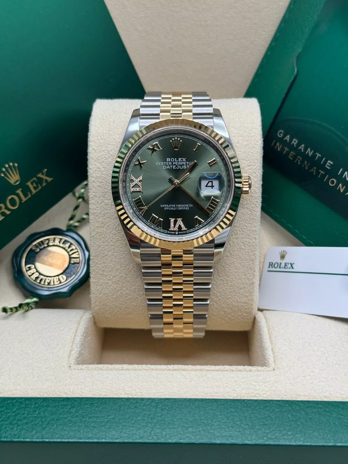 RLX  Datejust 36mm 126233 Olive-green Roman Diamond Dial Two-Tone Jubilee Bracelet