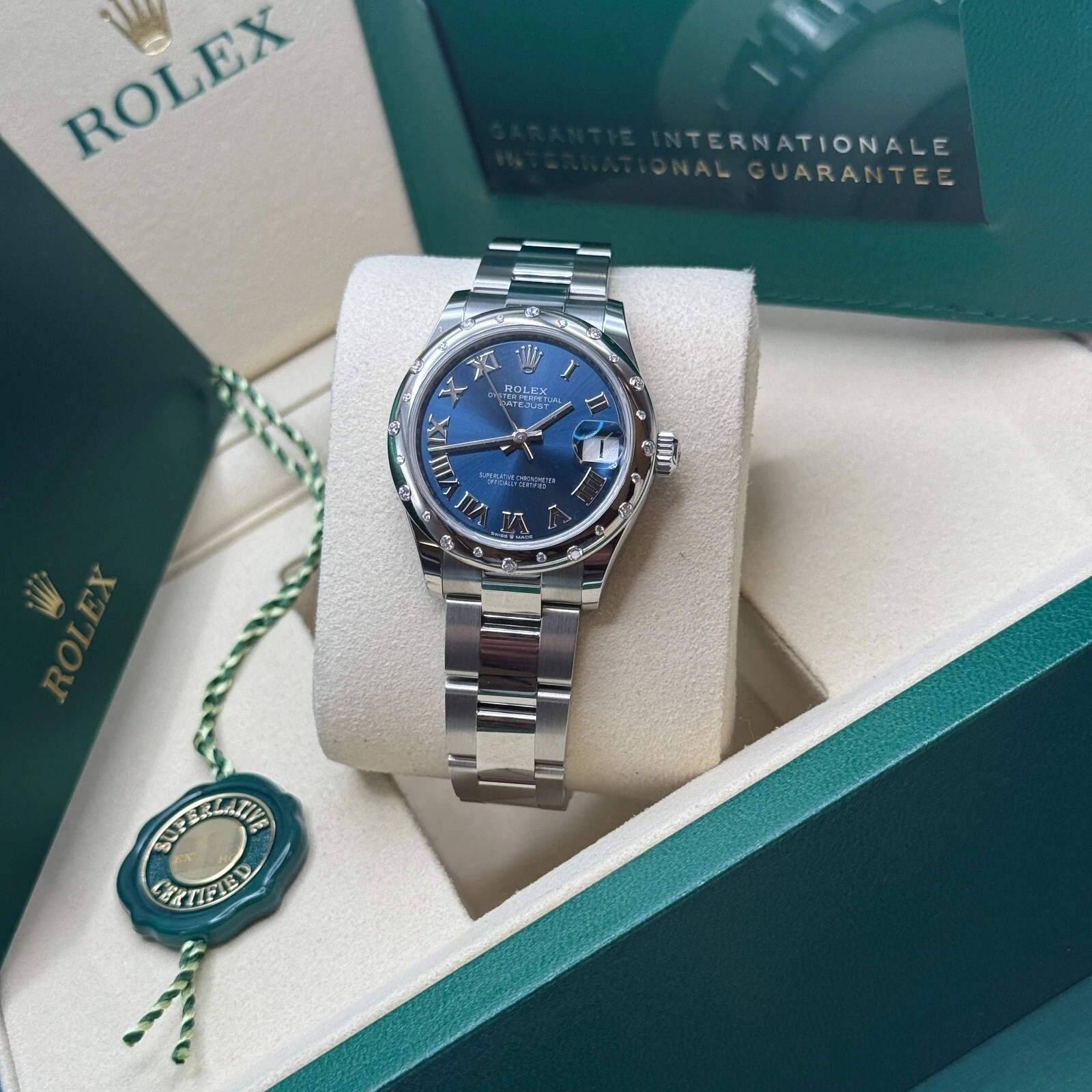 RLX Datejust m278344-0035/0036 Bright Blue Dial 31mm Domed Diamond Oyster Watch