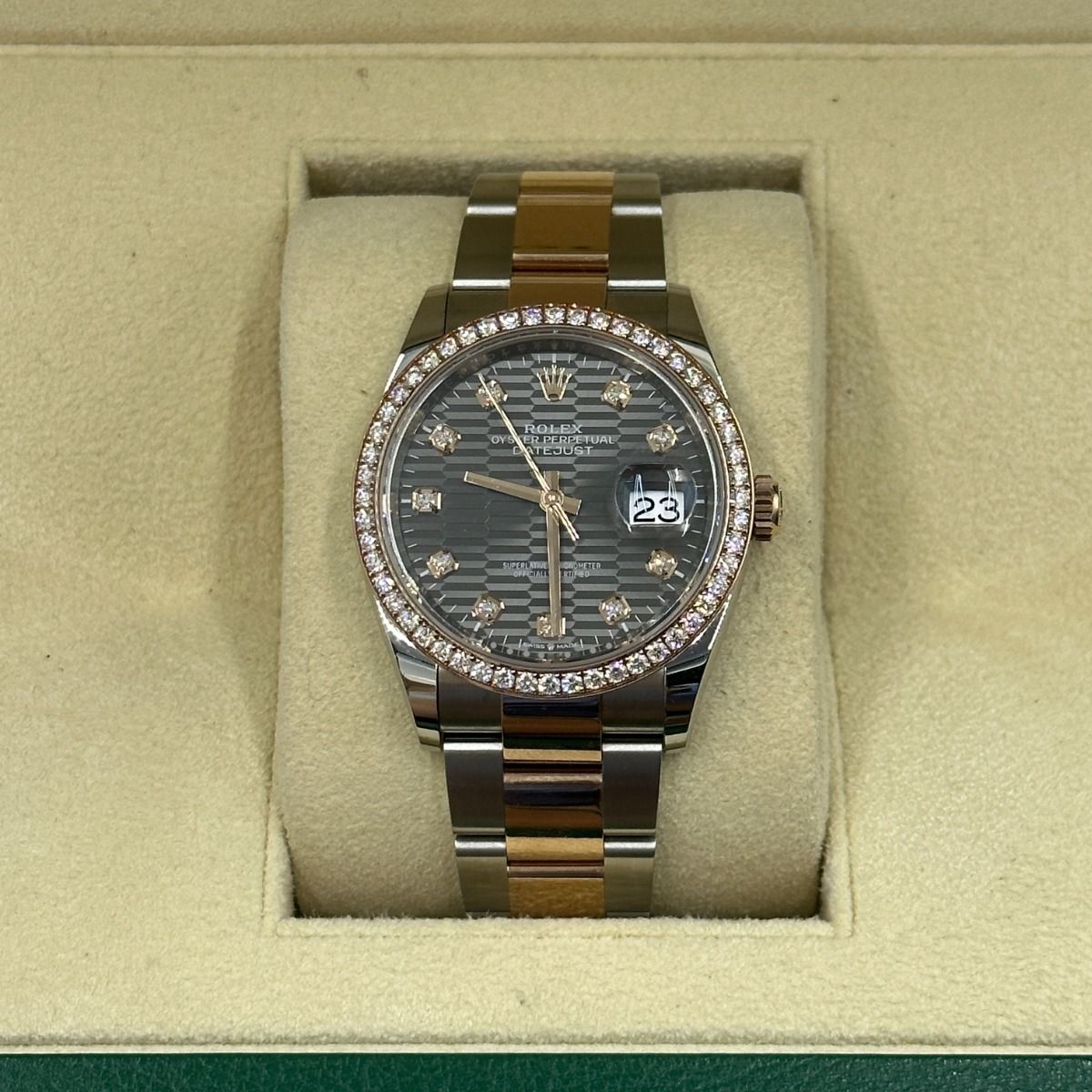 RLX  Datejust 36mm 126281 Slate Fluted Motif Diamond Dial Diamond Bezel and Oyster Bracelet