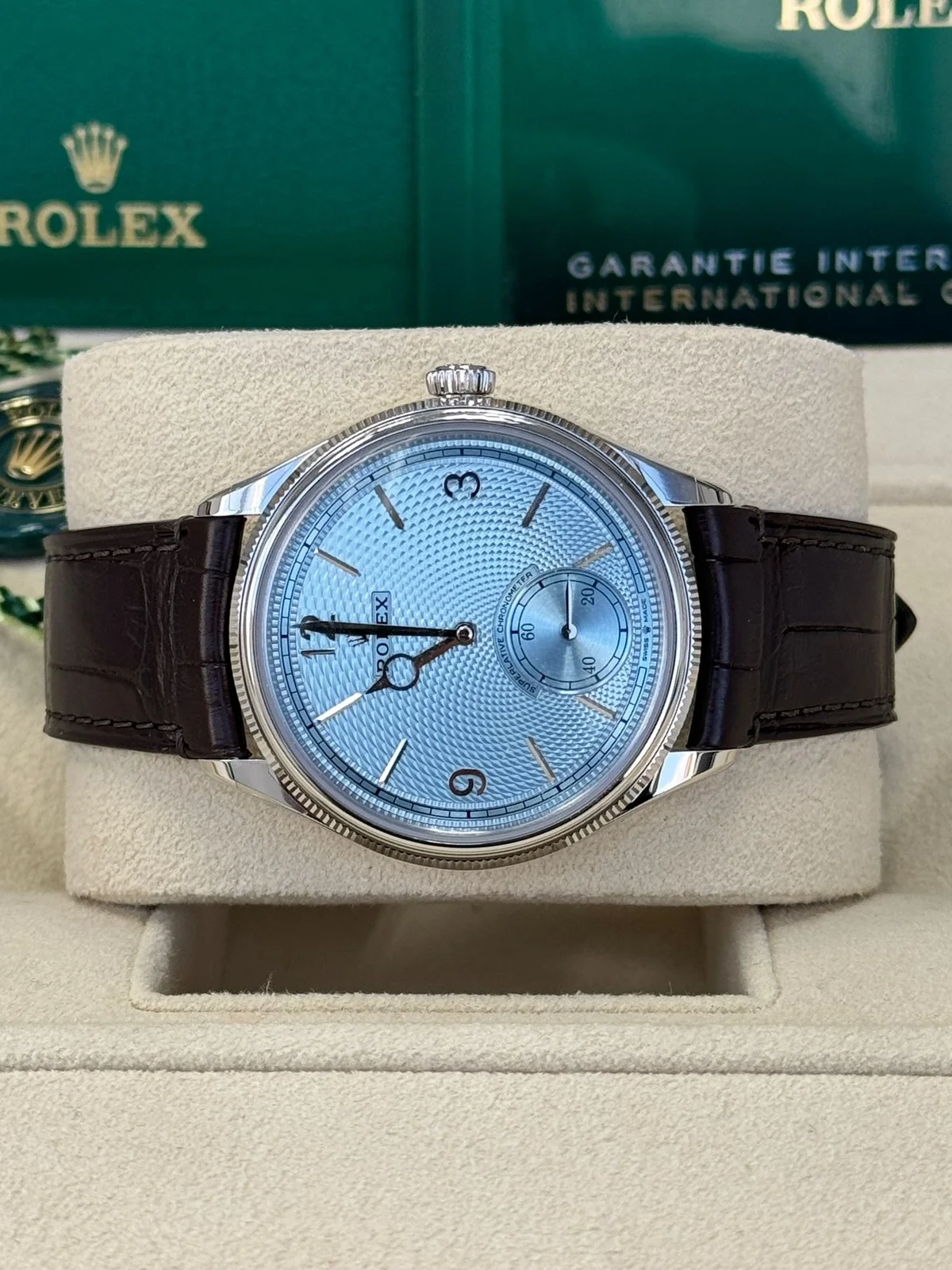 Rolex 1908 Platinum Ice Blue Dial Brown Alligator Strap - 52506-0002