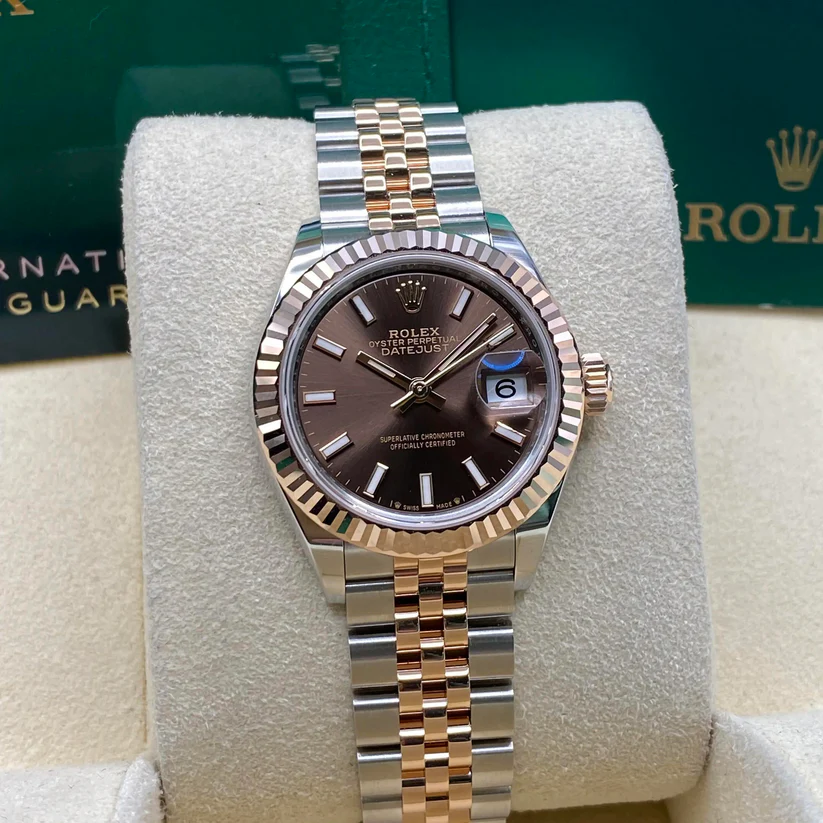 RLX Lady-Datejust 28mm 279171 Chocolate Index Oyster Stainless Steel and Rose Gold