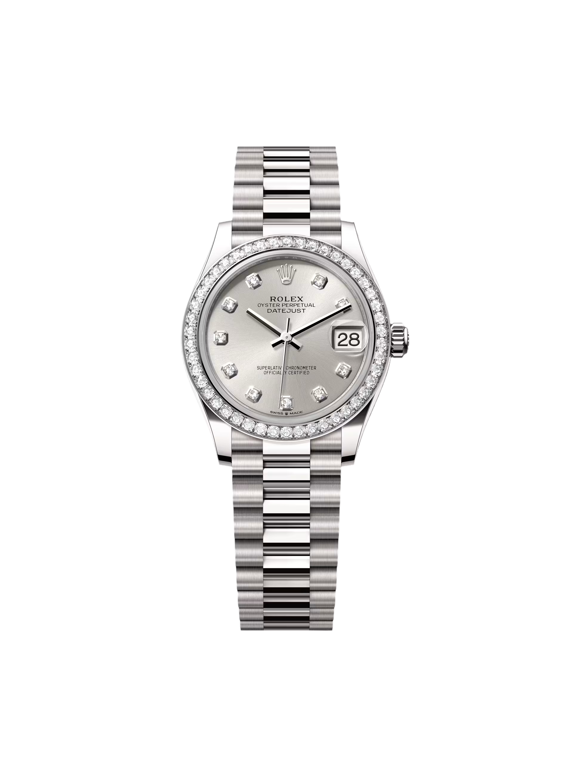 RLX Datejust m278289RBR-0021 Silver Dial White Gold President Watch