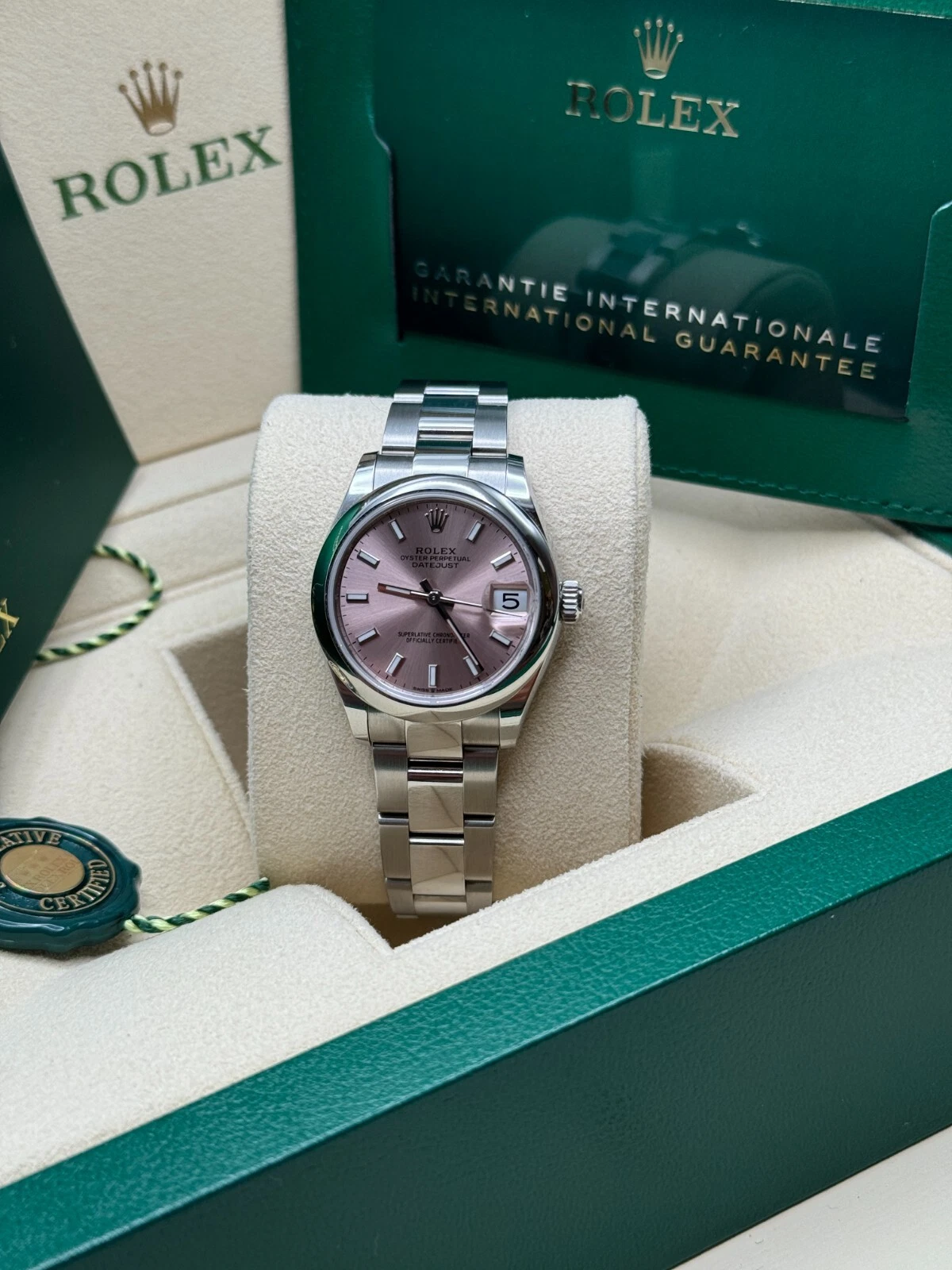 RLX Datejust m278240-0007/0008 31mm Pink Index Domed Bezel Oyster Oystersteel