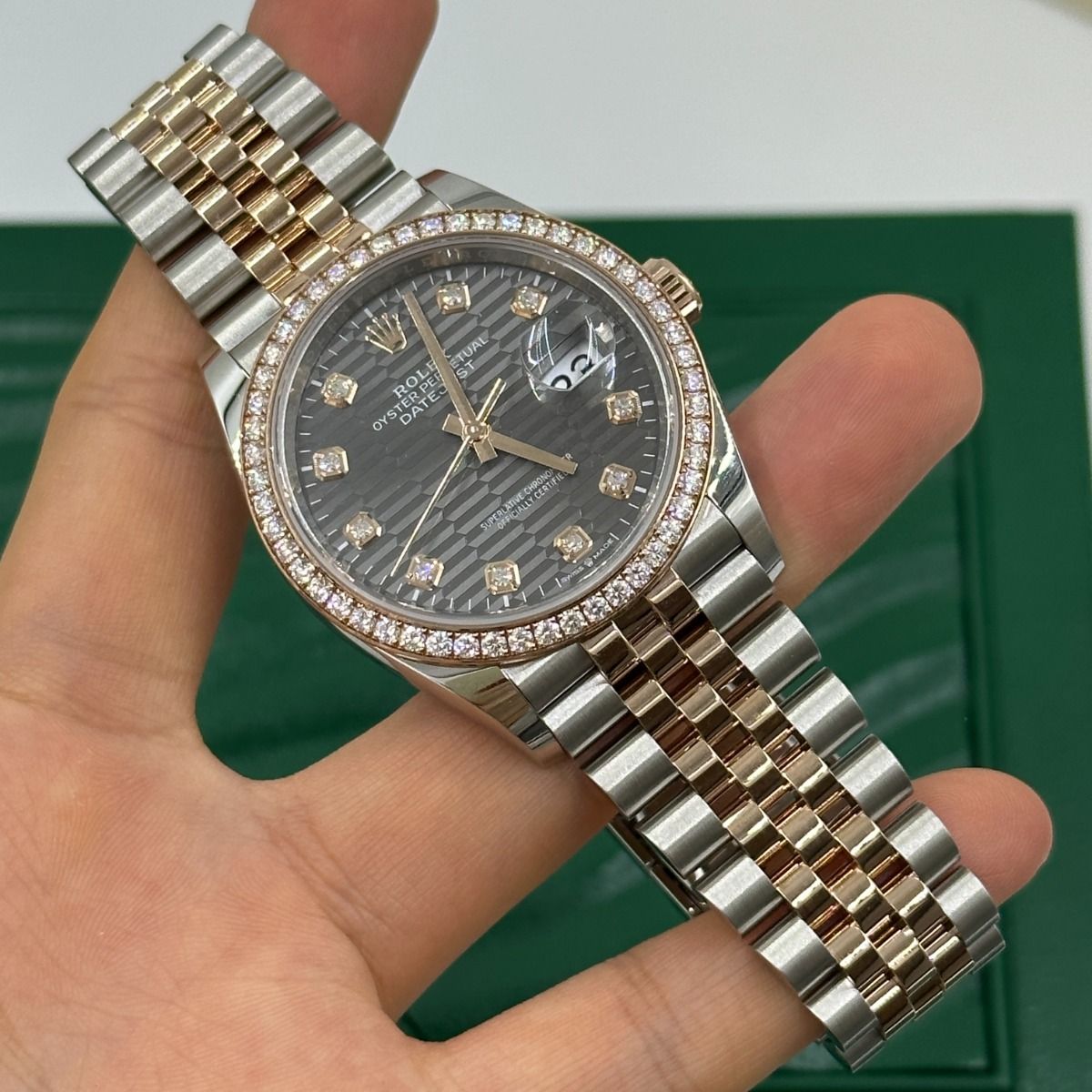 RLX  Datejust 36mm 126281 Slate Fluted Motif Diamond Dial Diamond Bezel and Oyster Bracelet