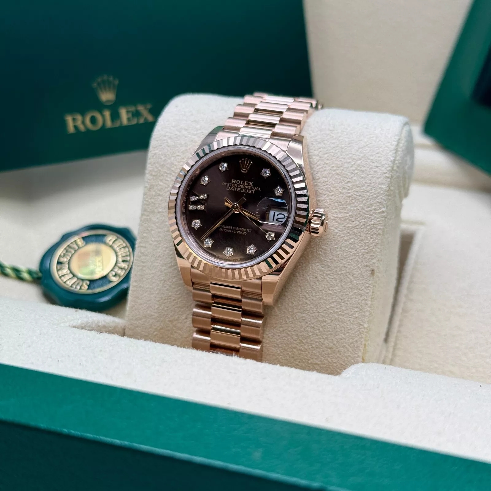 RLX Lady-Datejust 28mm 279175 Chocolate Diamond-Set Dial President Everose Gold