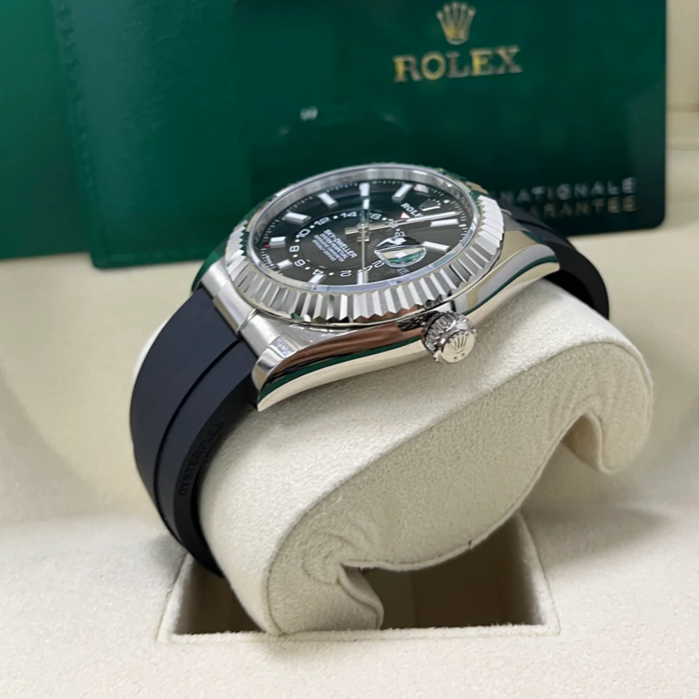 RLX  Sky-Dweller 42mm White Gold Black Dial Oysterflex - 336239
