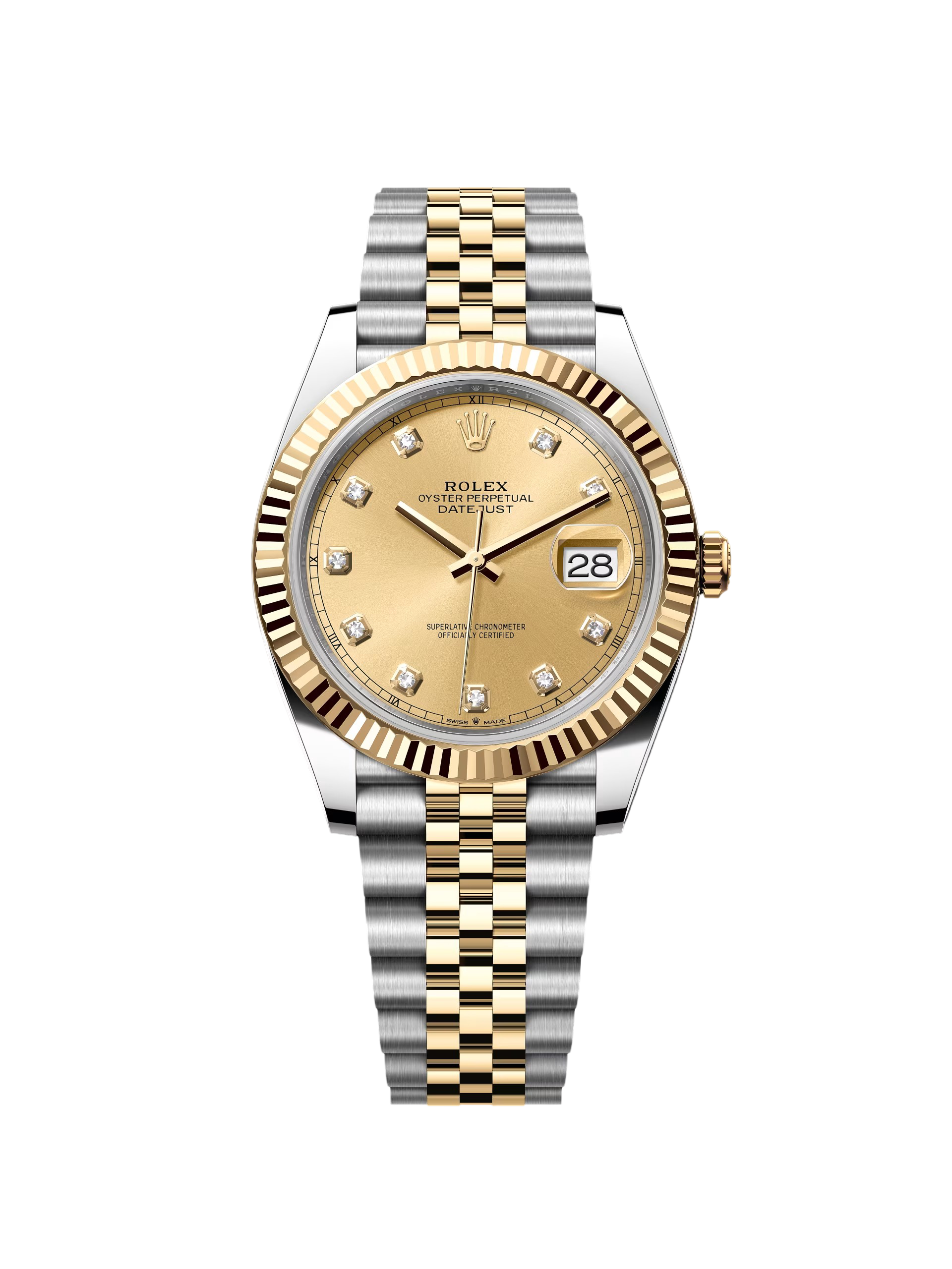 RLX  Datejust 41mm Two-Tone Yellow Gold Fluted Bezel Champagne Diamond Dial Oyster - 126333