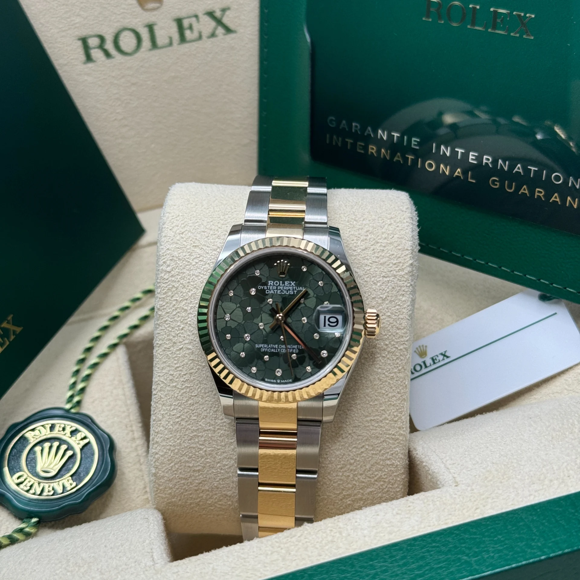 RLX Datejust m278273-0031/0032 31mm Olive Green Floral Motif Dial Stainless Steel and Yellow Gold Oyster Watch