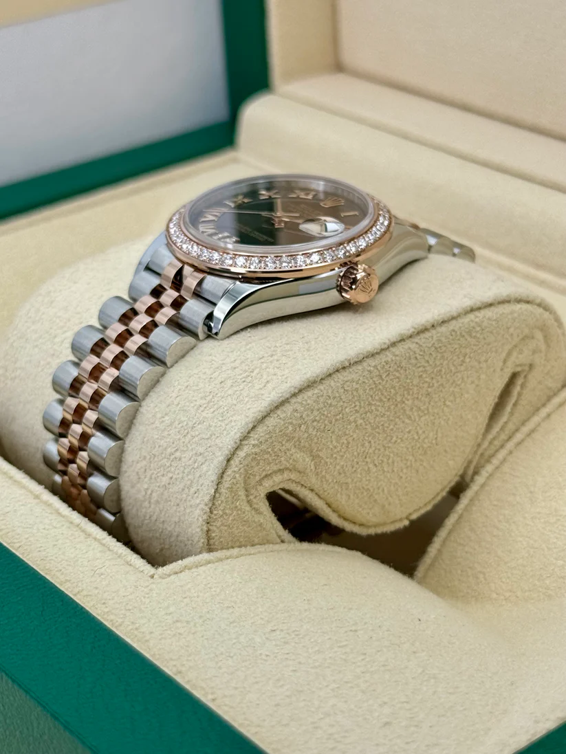 RLX Datejust m278381-0005/0006 Chocolate Roman Diamond 31mm Dial Diamond-Set Bezel and Oyster Bracelet Watch