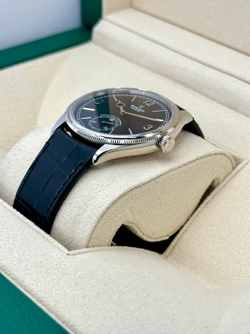 Rolex 1908 White Gold Black Dial Black Alligator Strap - 52509-0002