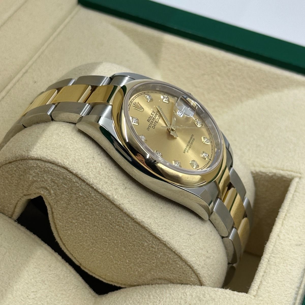 RLX  Datejust 36mm 126203 Champagne Set with Diamonds Dial Domed Bezel Oyster Bracelet