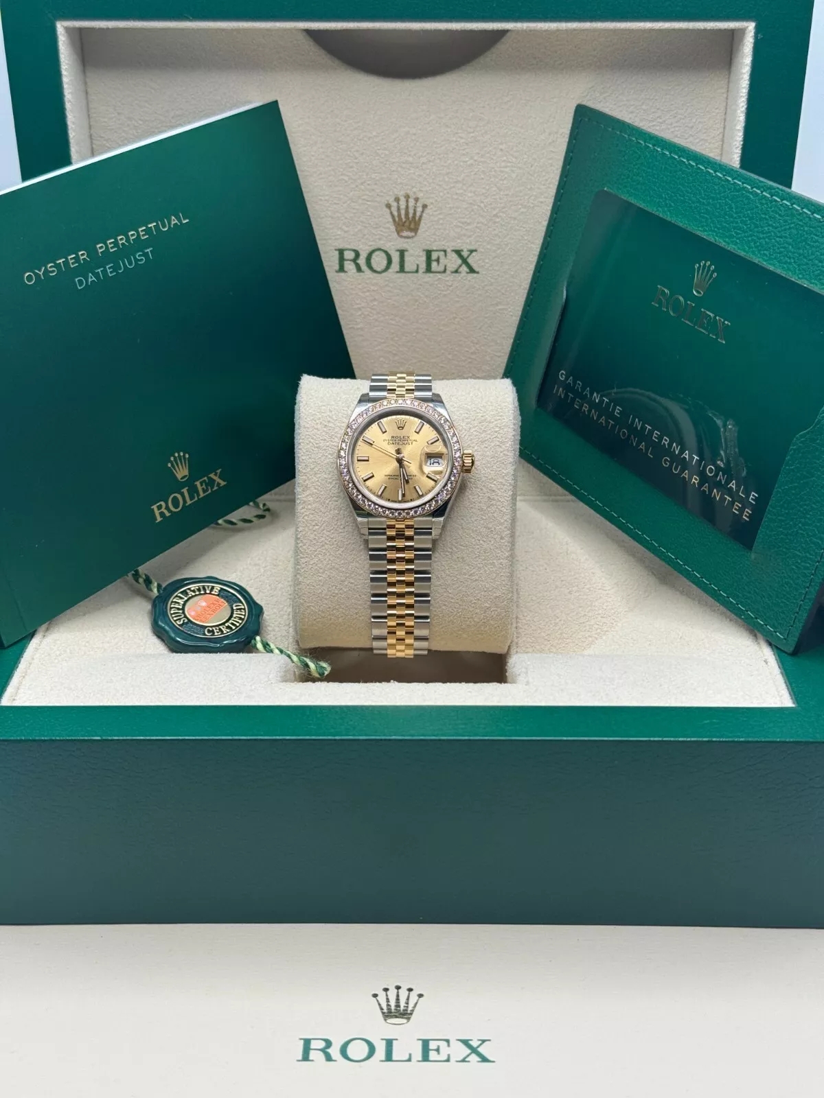 RLX Lady-Datejust 28mm 279383RBR Champagne Dial Yellow Rolesor Oyster Bracelet