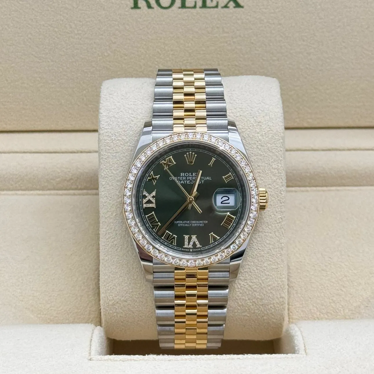 RLX  Datejust 36mm 126283 Olive Green Dial Jubilee Bracelet Watch