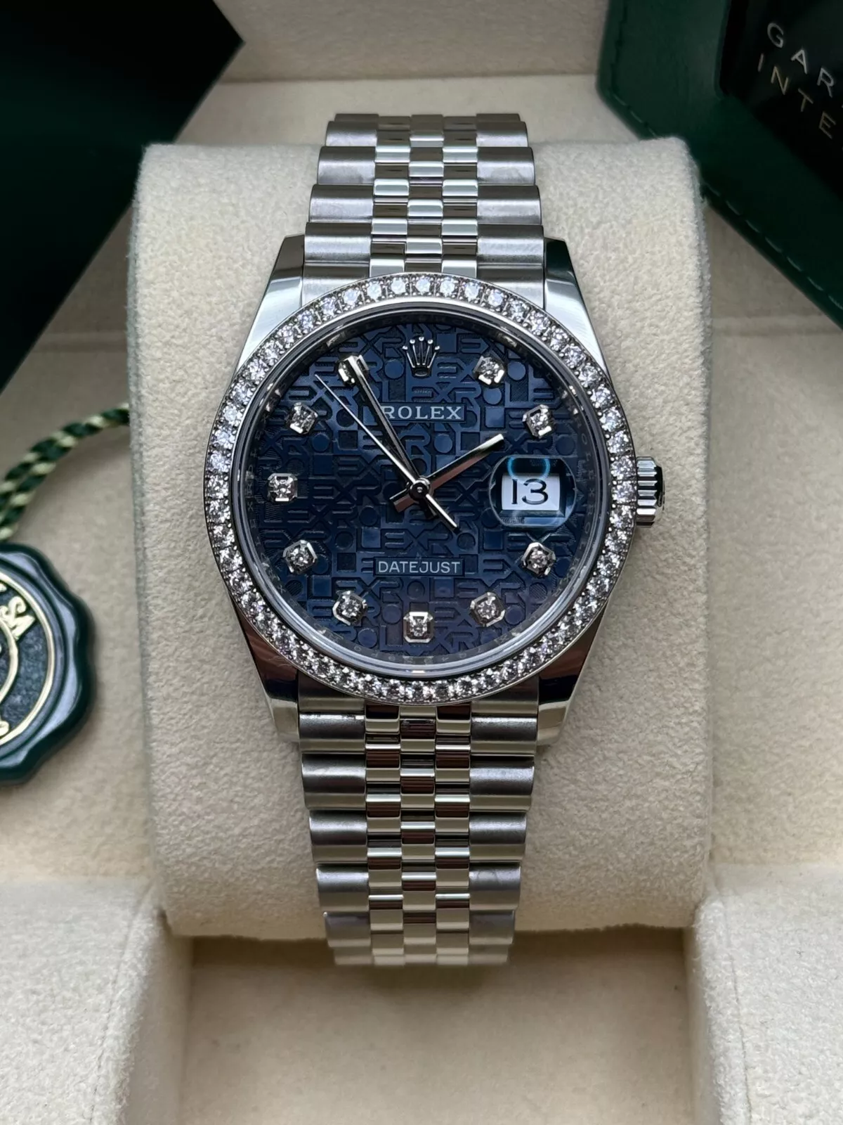 RLX  Datejust 36mm 126284 Blue Jubilee Diamond Dial & Diamond Bezel, Stainless Steel Oyster Bracelet Watch