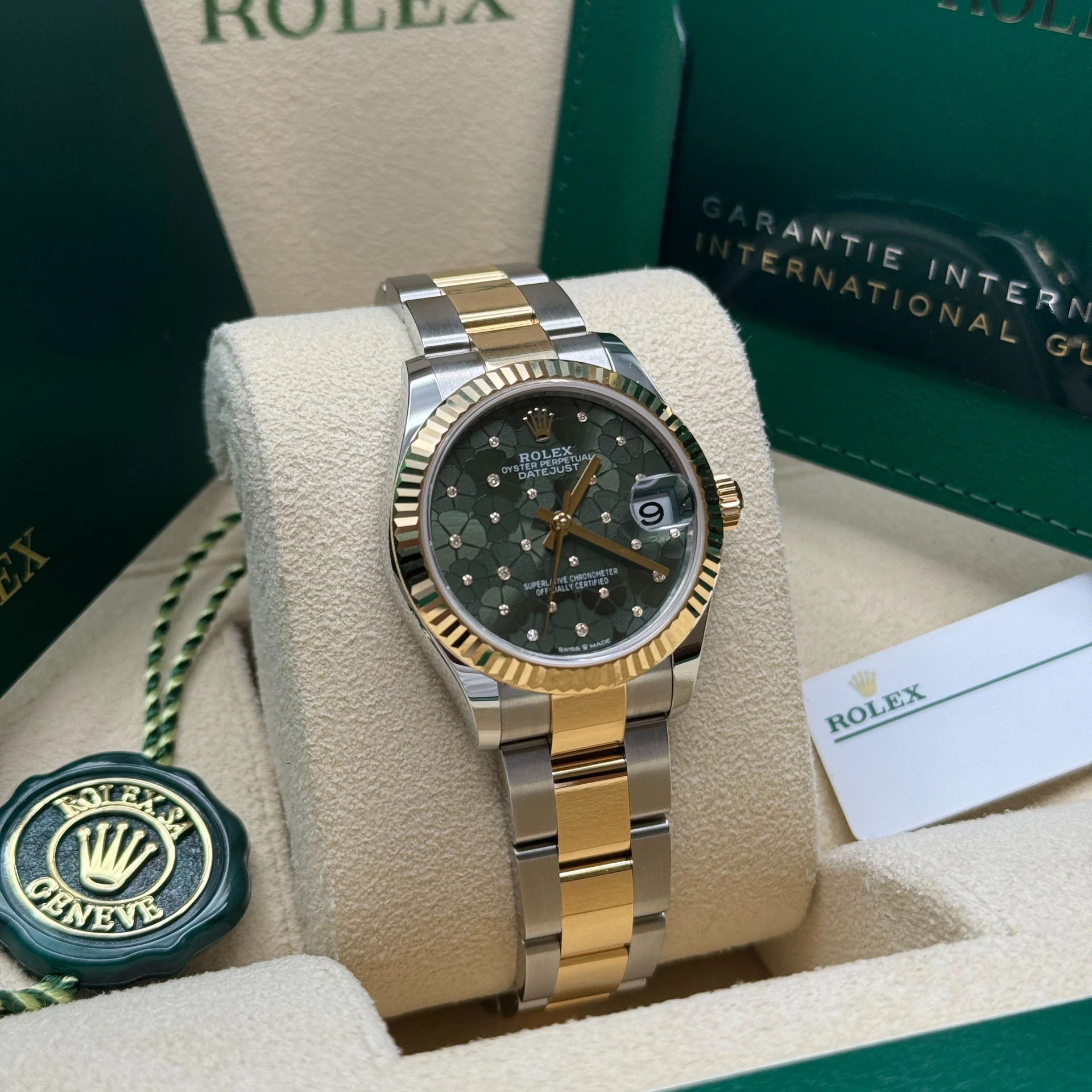RLX Datejust m278273-0031/0032 31mm Olive Green Floral Motif Dial Stainless Steel and Yellow Gold Oyster Watch