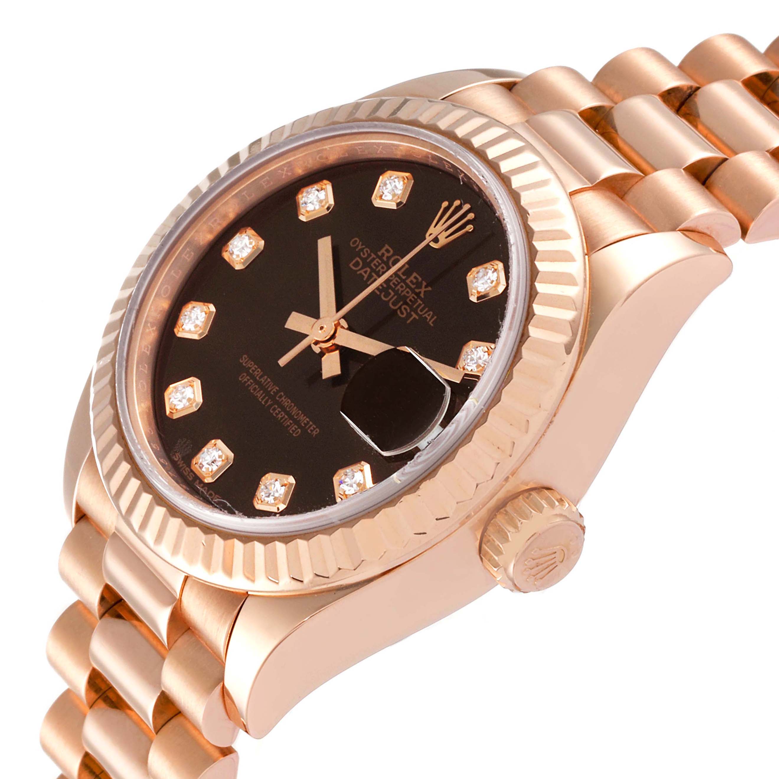 RLX Lady-Datejust 28mm 279175 Chocolate Diamond-Set Dial President Everose Gold