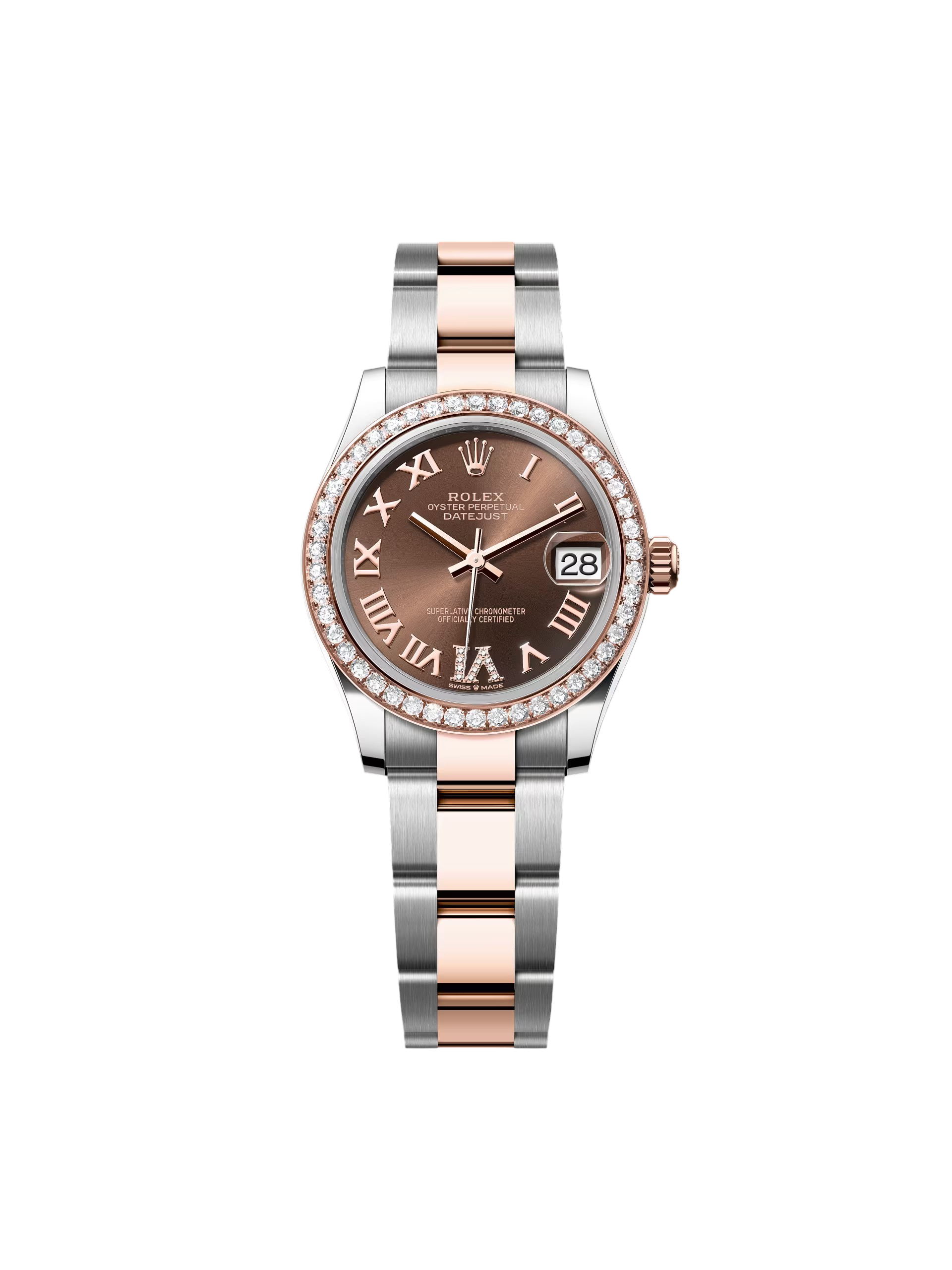 RLX Datejust m278381-0005/0006 Chocolate Roman Diamond 31mm Dial Diamond-Set Bezel and Oyster Bracelet Watch