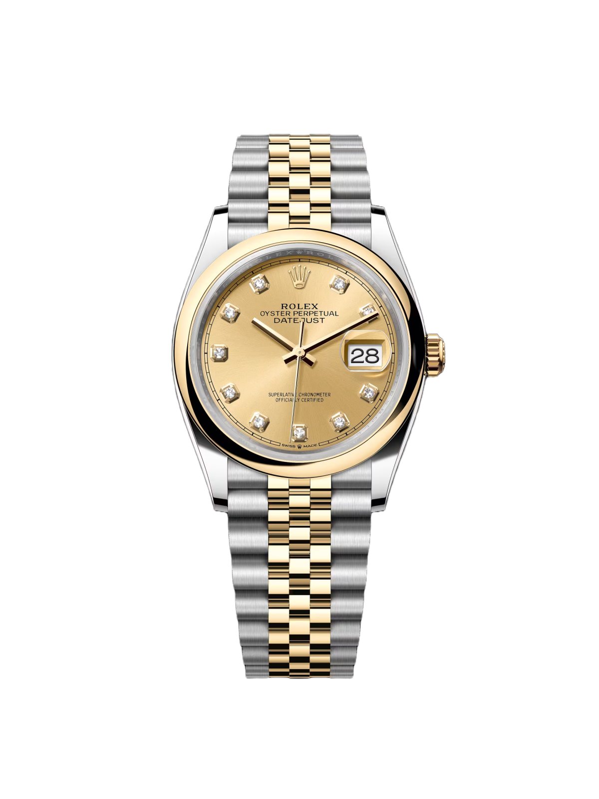RLX  Datejust 36mm 126203 Champagne Set with Diamonds Dial Domed Bezel Oyster Bracelet