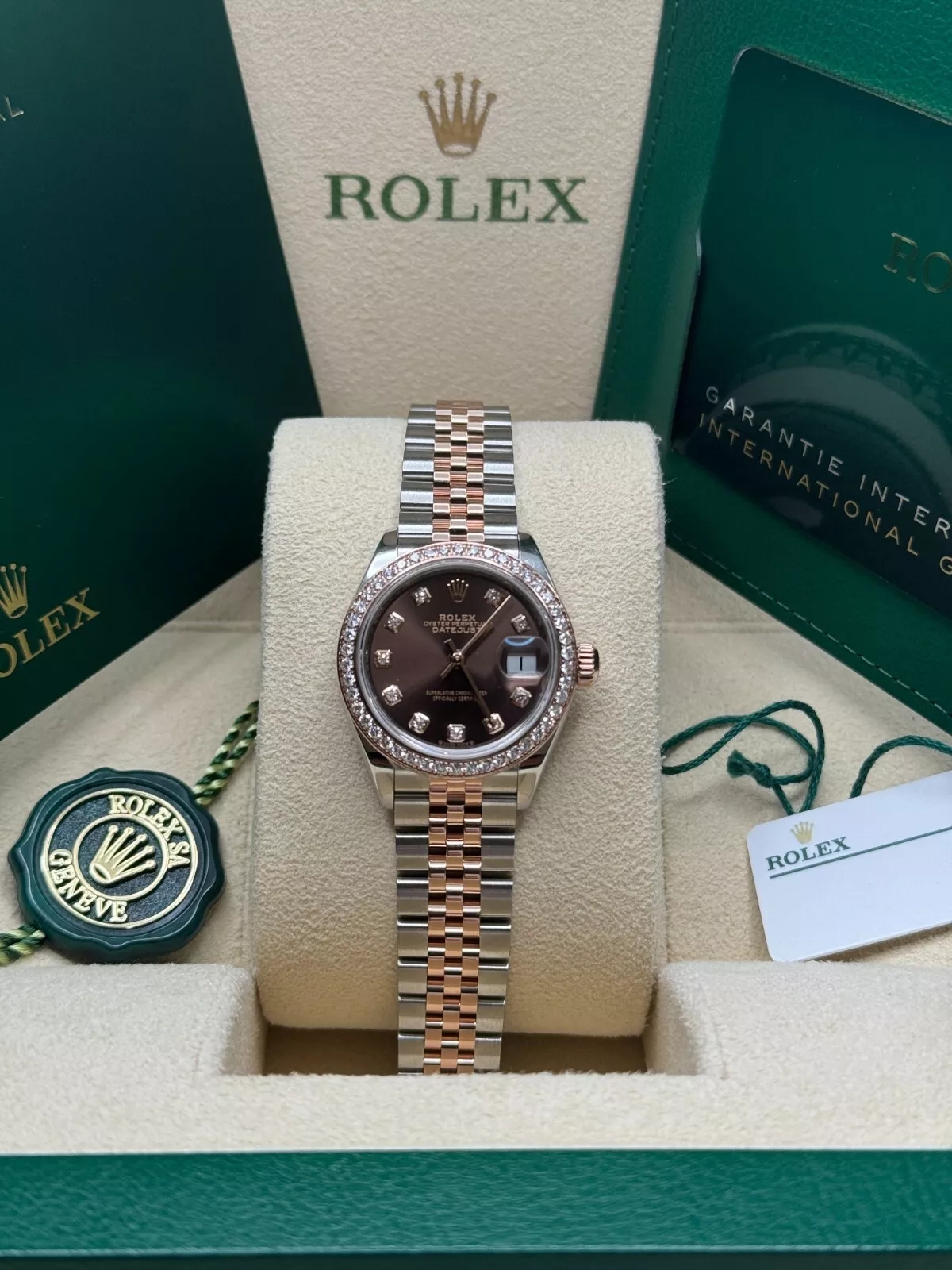 RLX Lady-Datejust 28mm 279381RBR Chocolate Diamond Dial Oyster Bracelet