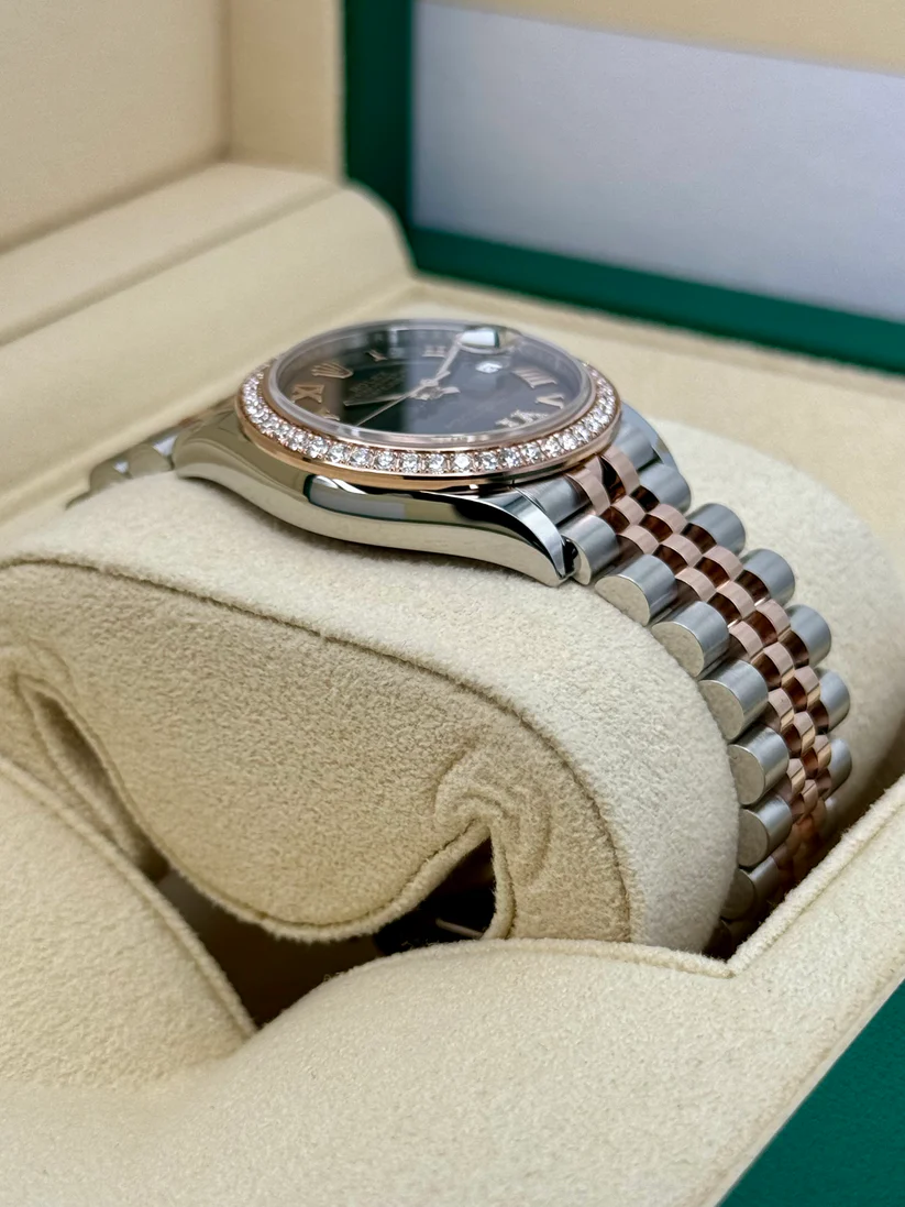 RLX Datejust m278381-0005/0006 Chocolate Roman Diamond 31mm Dial Diamond-Set Bezel and Oyster Bracelet Watch