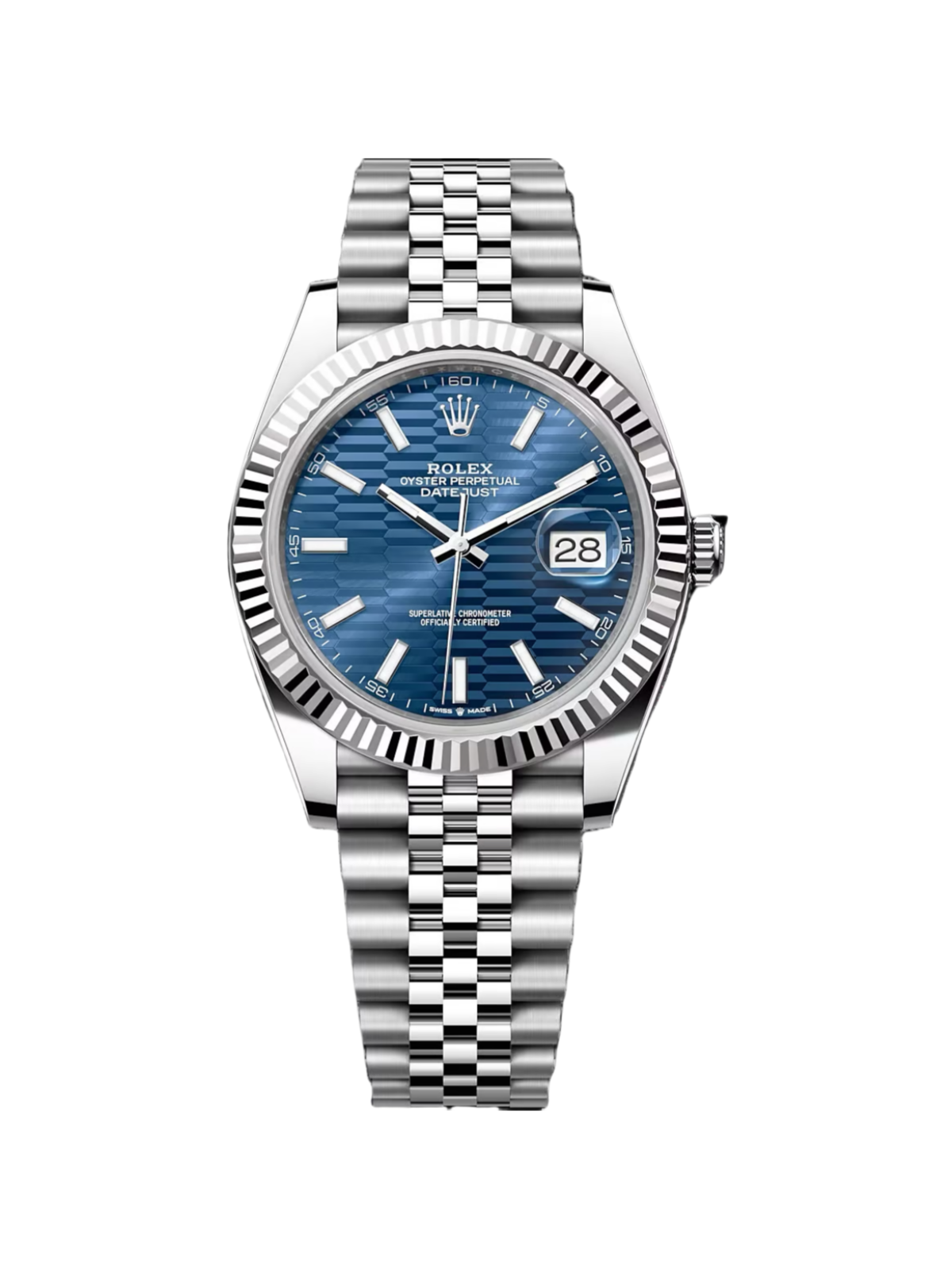RLX  Datejust 41mm Blue Fluted Motif Index Dial Jubilee Bracelet Watch - 126334