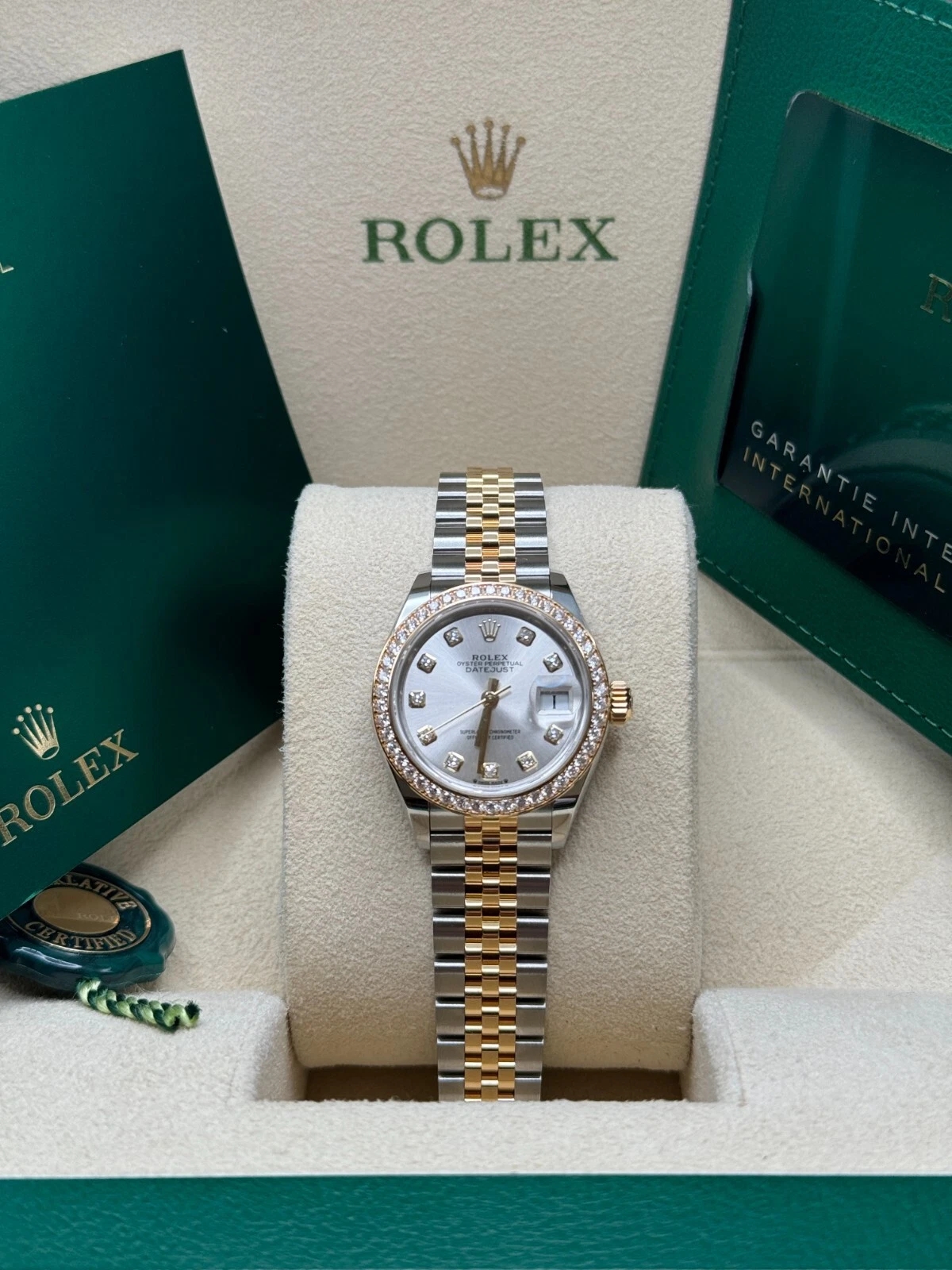 RLX Lady-Datejust 28mm 279383RBR Silver Diamond Dial Yellow Rolesor Oyster Bracelet