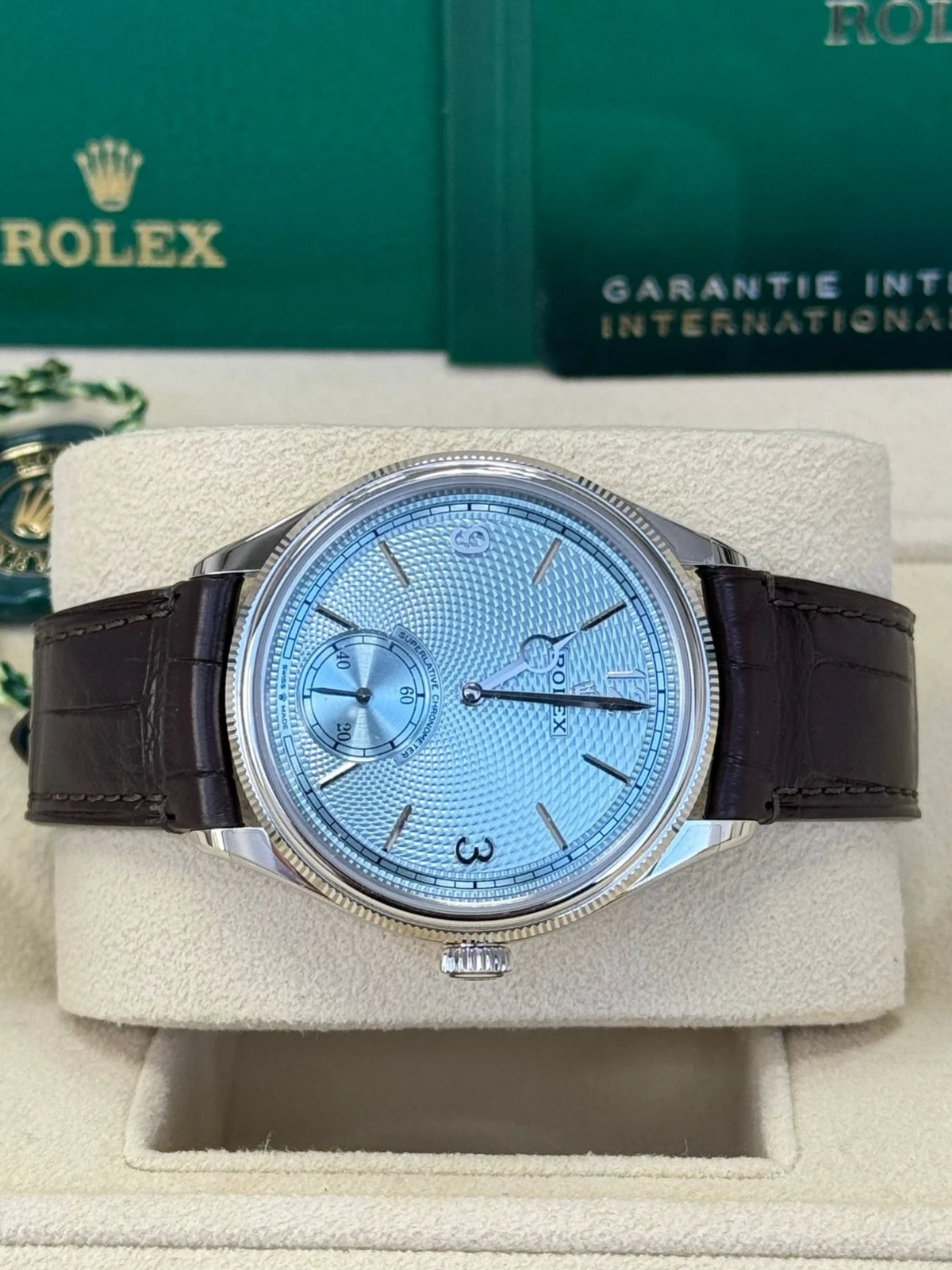 Rolex 1908 Platinum Ice Blue Dial Brown Alligator Strap - 52506-0002