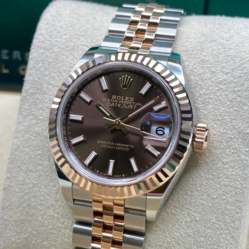 RLX Lady-Datejust 28mm 279171 Chocolate Index Oyster Stainless Steel and Rose Gold
