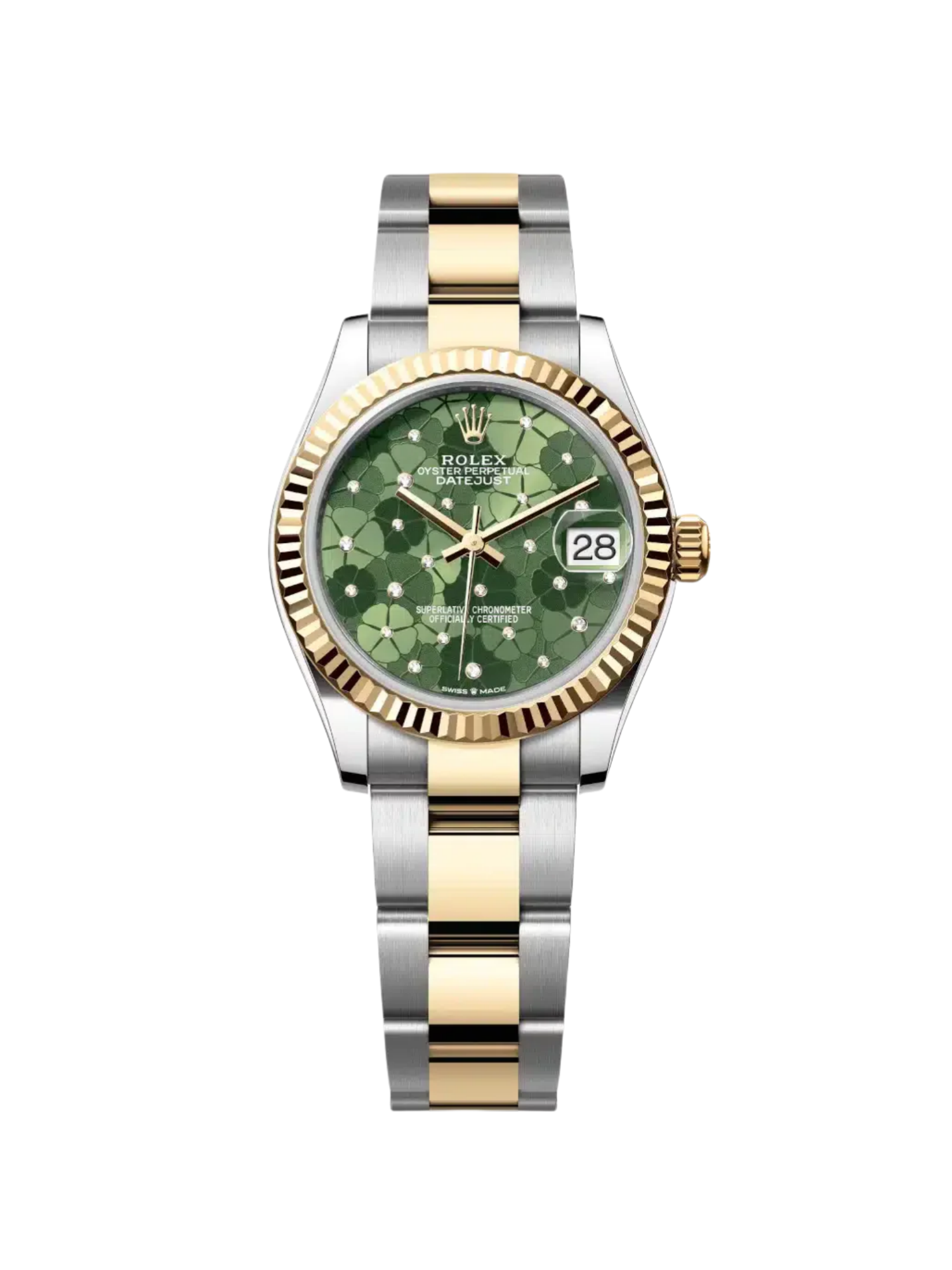 RLX Datejust m278273-0031/0032 31mm Olive Green Floral Motif Dial Stainless Steel and Yellow Gold Oyster Watch