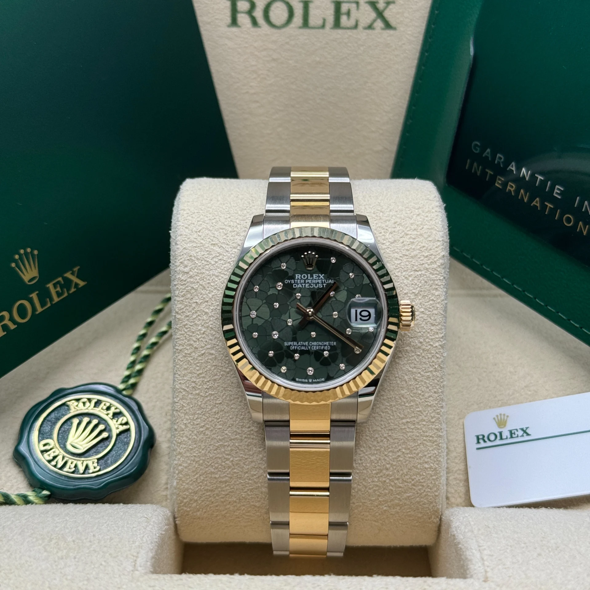RLX Datejust m278273-0031/0032 31mm Olive Green Floral Motif Dial Stainless Steel and Yellow Gold Oyster Watch