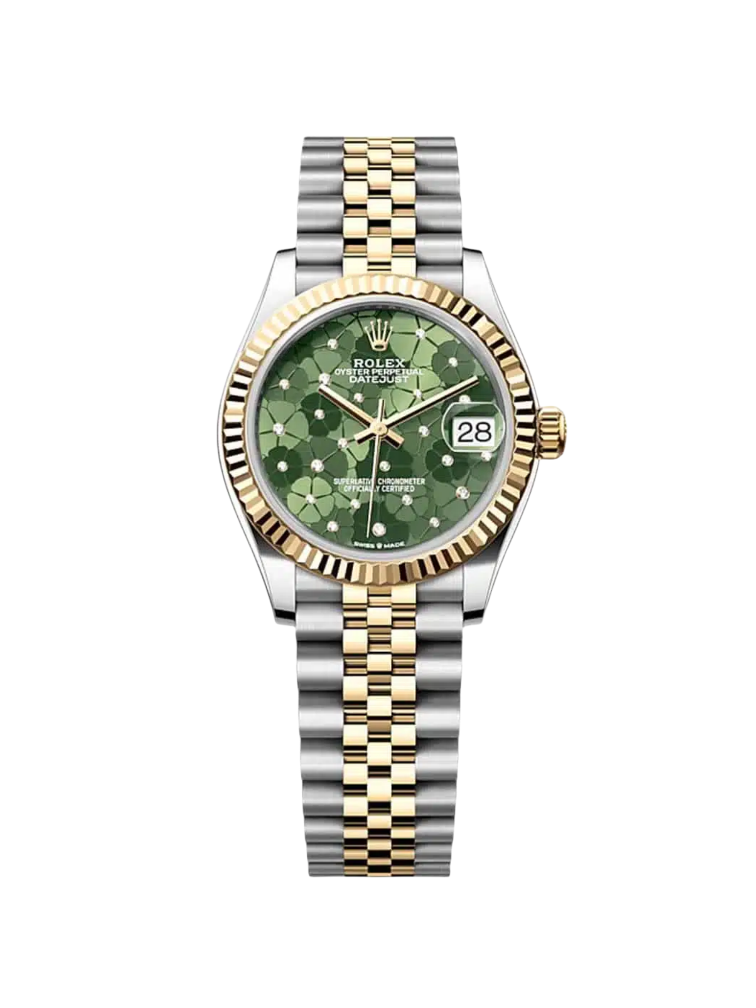 RLX Datejust m278273-0031/0032 31mm Olive Green Floral Motif Dial Stainless Steel and Yellow Gold Oyster Watch