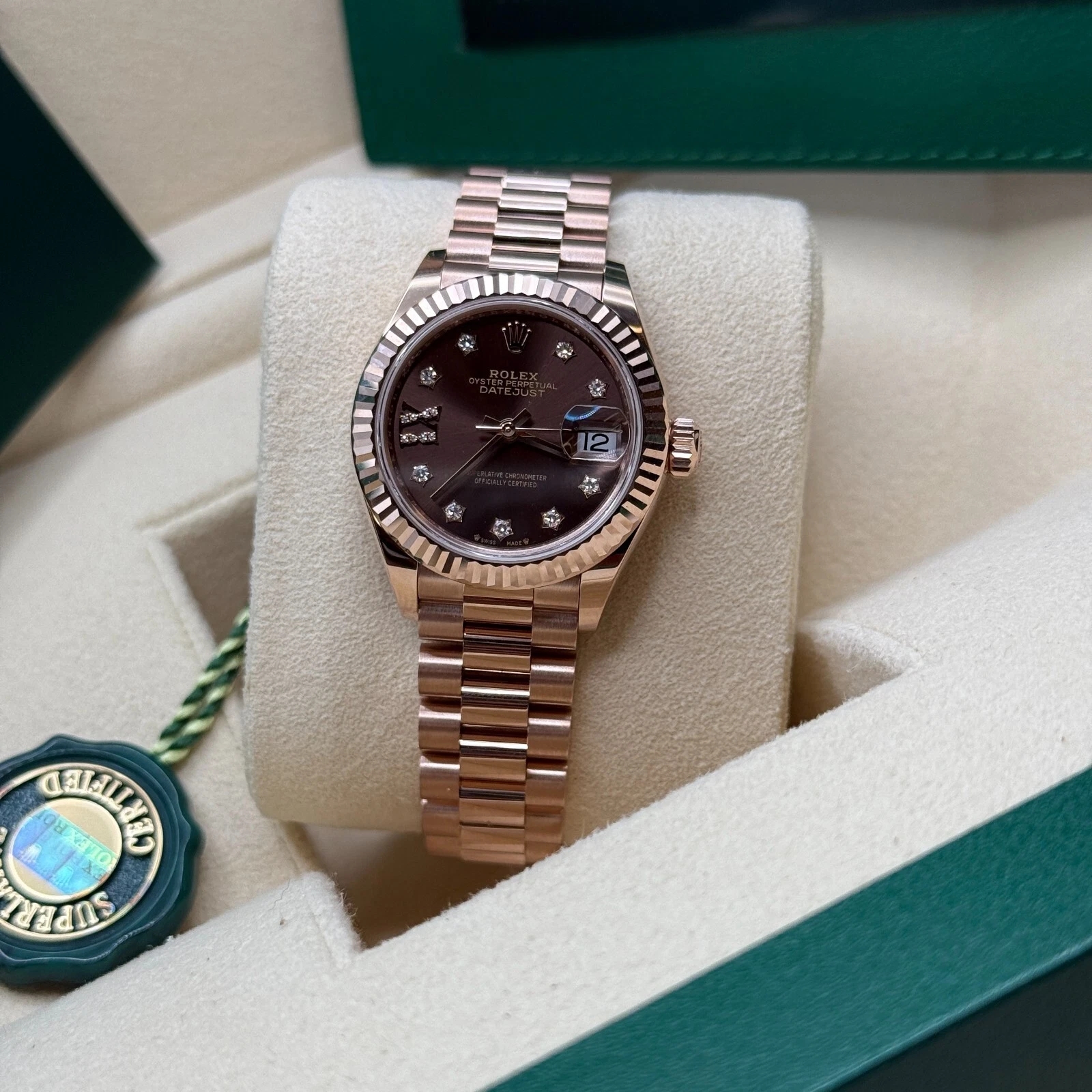 RLX Lady-Datejust 28mm 279175 Chocolate Diamond-Set Dial President Everose Gold