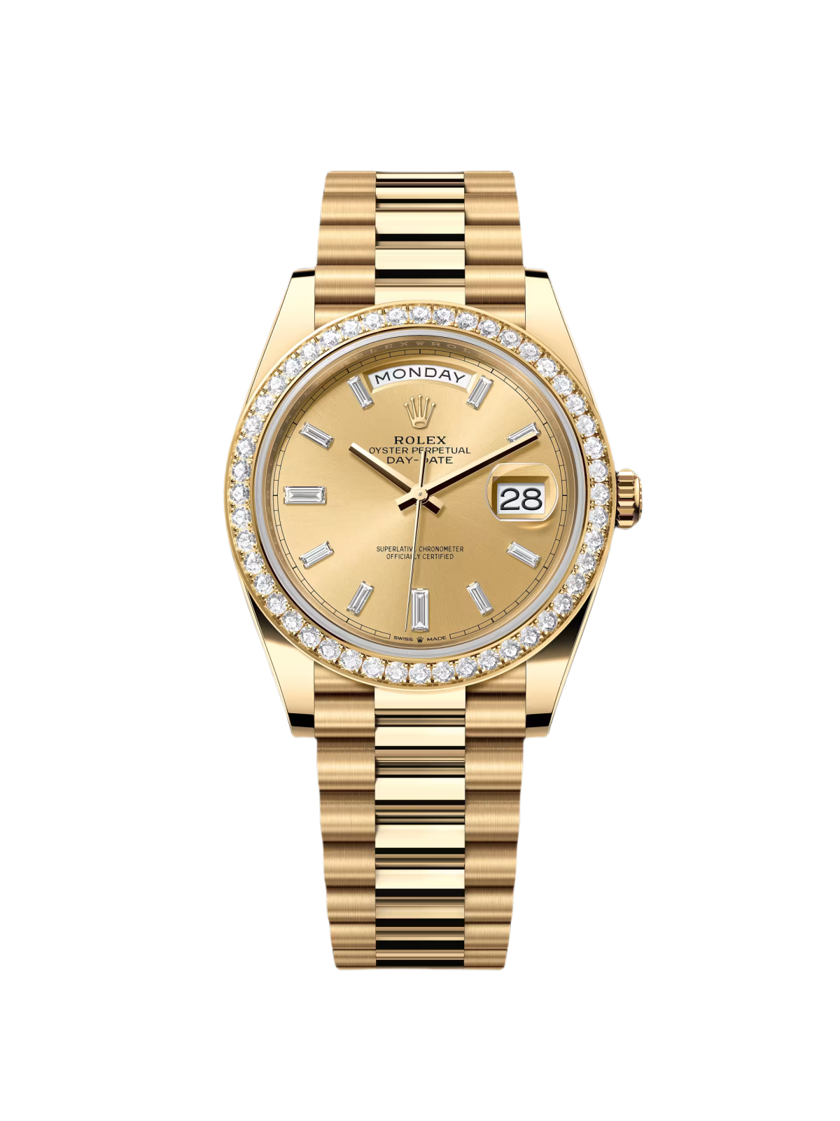 RLX Day-Date 40mm Champagne Diamond Dial and Bezel Yellow Gold President Bracelet 228348RBR-0002