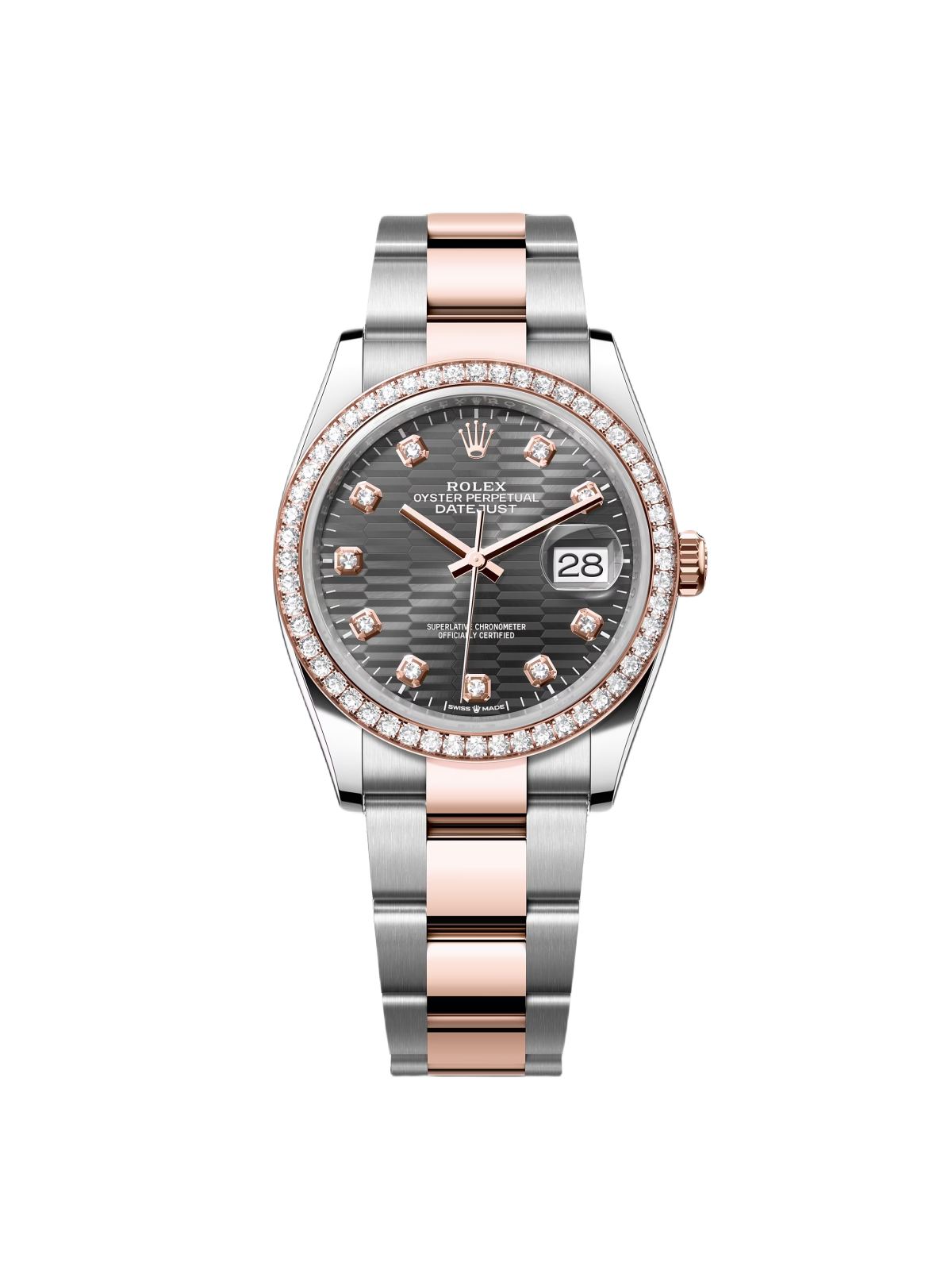 RLX  Datejust 36mm 126281 Slate Fluted Motif Diamond Dial Diamond Bezel and Oyster Bracelet