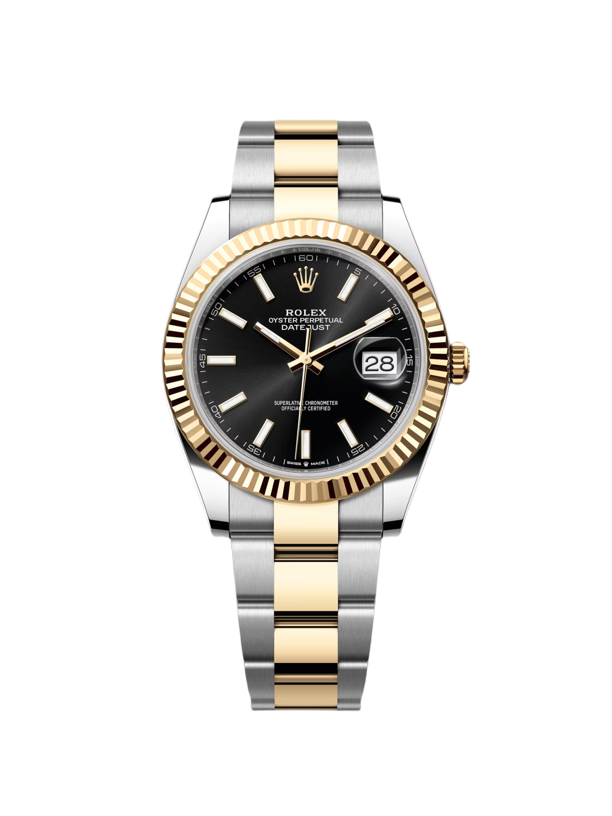 RLX  Datejust 41mm Two-Tone Yellow Gold Fluted Bezel Black Index Dial Jubilee - 126333