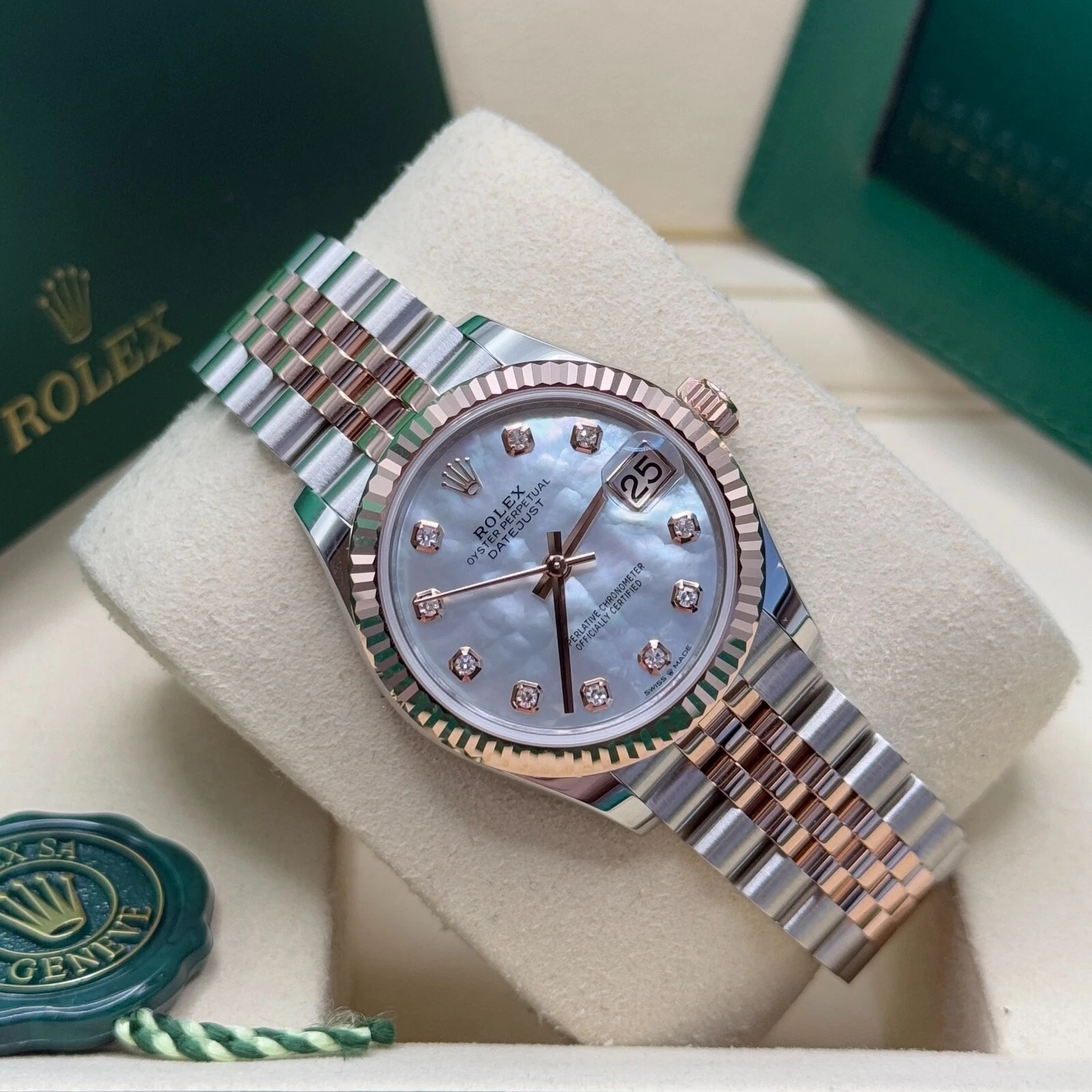 RLX Lady-Datejust 28mm 279171 White Mother Of Pearl Diamond Oyster Stainless Steel and Rose Gold