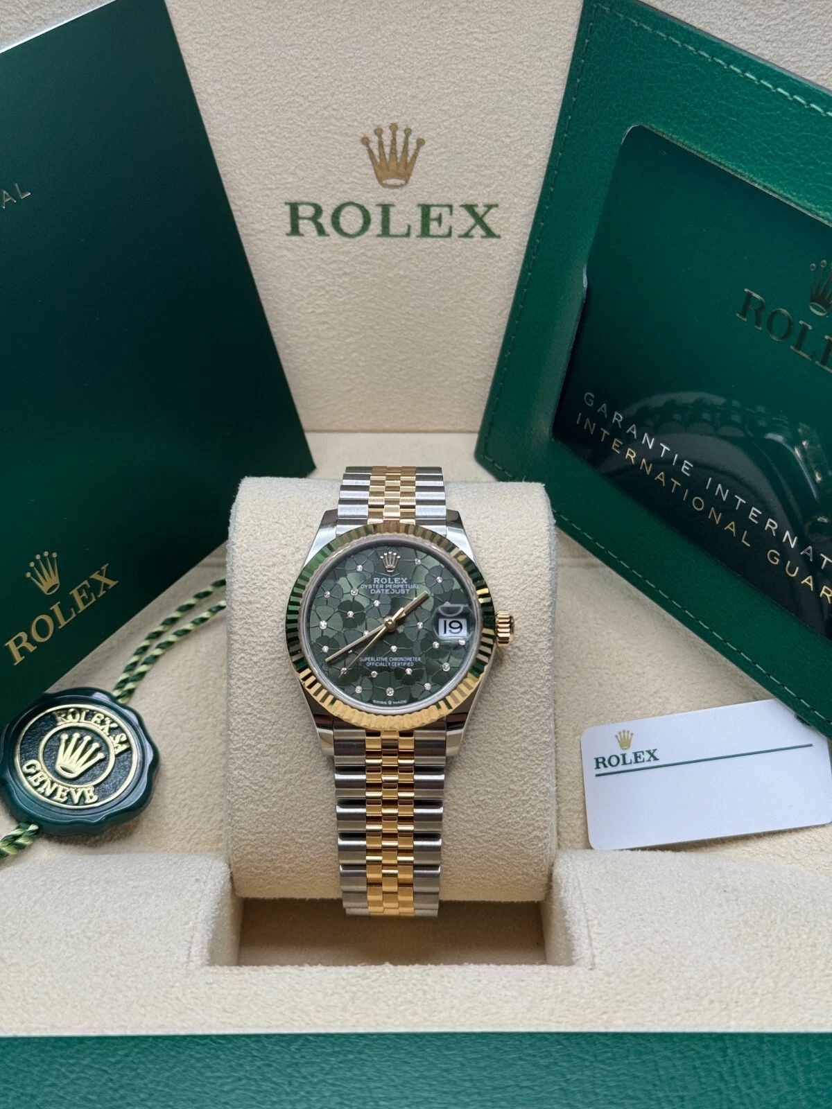 RLX Datejust m278273-0031/0032 31mm Olive Green Floral Motif Dial Stainless Steel and Yellow Gold Oyster Watch