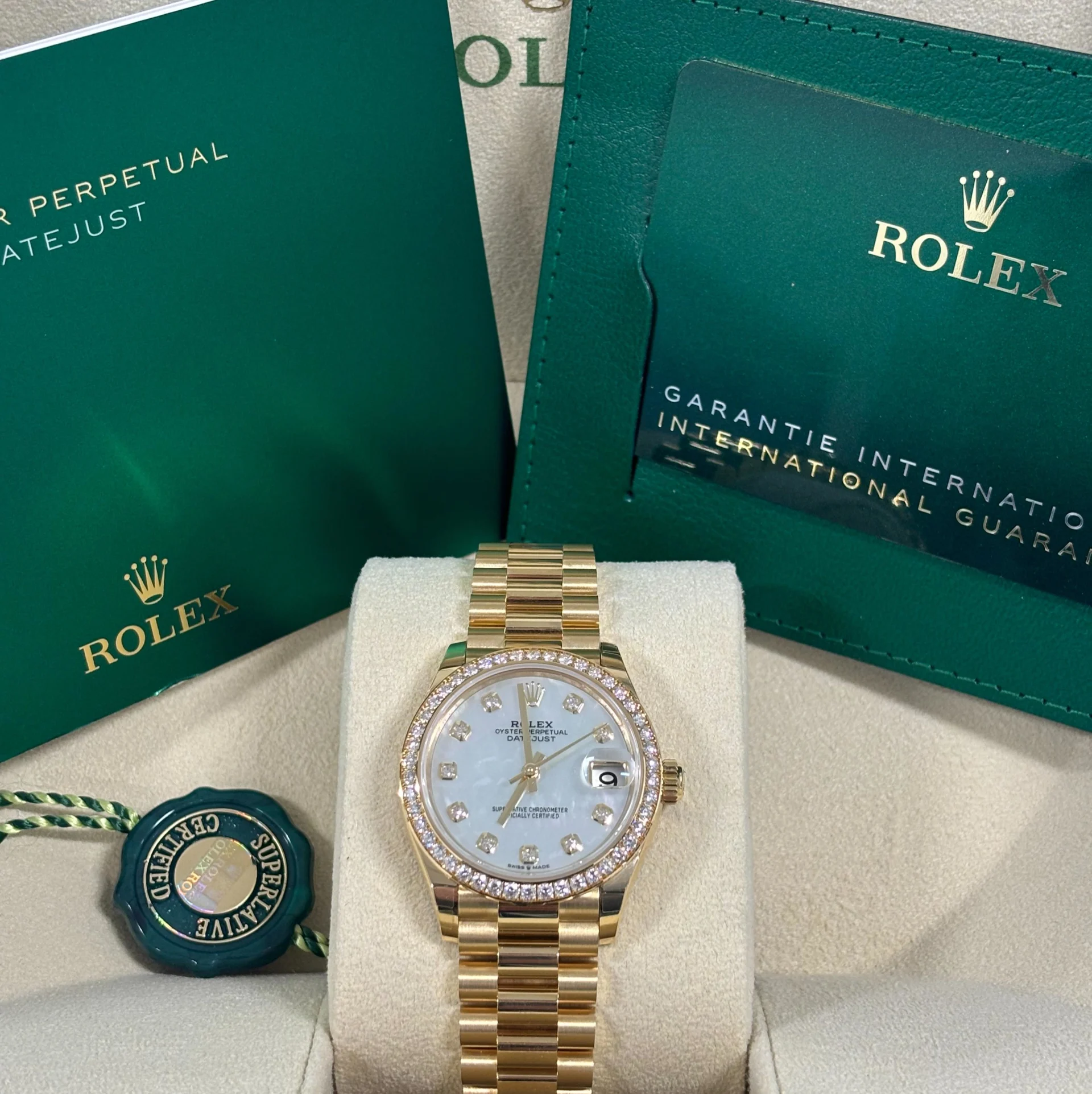 RLX Datejust m278288RBR-0006 White Mother-of-Pearl 31mm Dial President Bracelet Watch