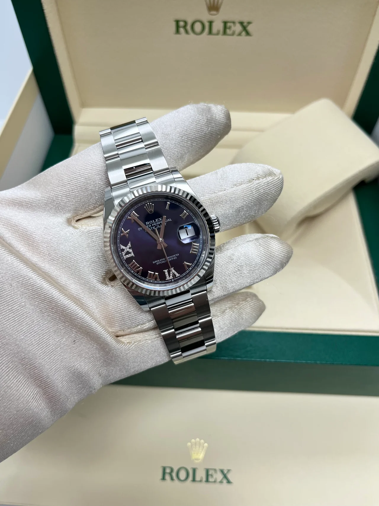 RLX  Datejust 36mm 126234 Datejust Aubergine Purple Diamond Roman Oyster Stainless Steel