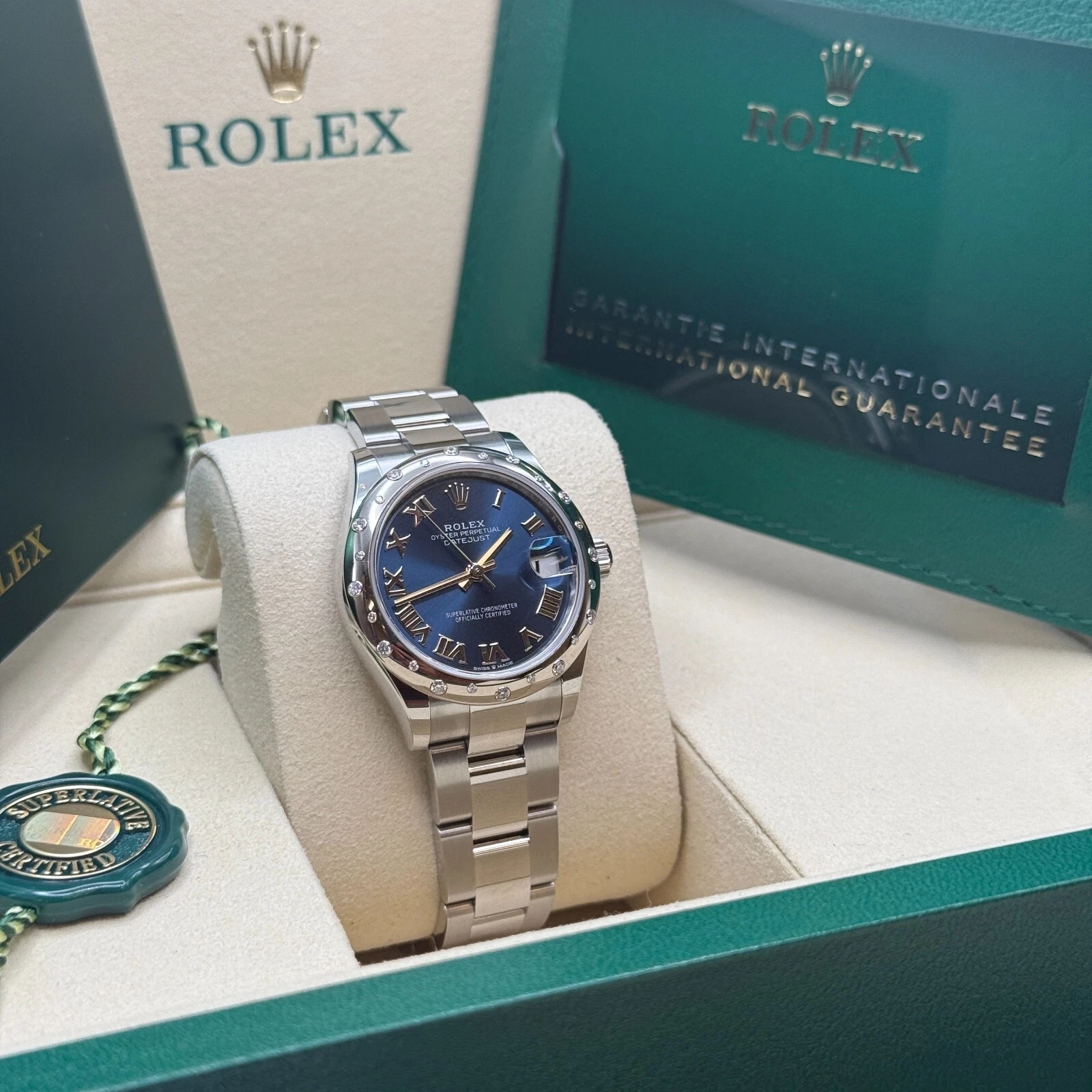RLX Datejust m278344-0035/0036 Bright Blue Dial 31mm Domed Diamond Oyster Watch