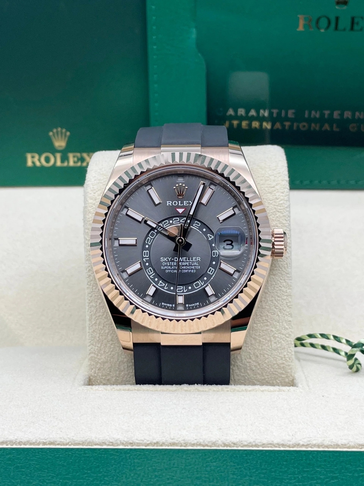 RLX  Sky-Dweller 42mm Rose Gold Slate Dial Oysterflex - 336235