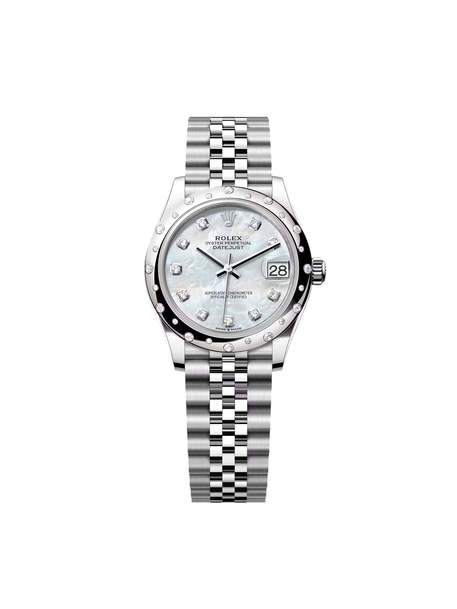 RLX Datejust m278344-0005/0006 Mother-of-Pearl Dial 31mm Domed Diamond Oyster Watch