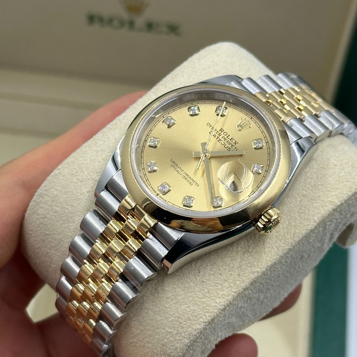 RLX  Datejust 36mm 126203 Champagne Set with Diamonds Dial Domed Bezel Oyster Bracelet