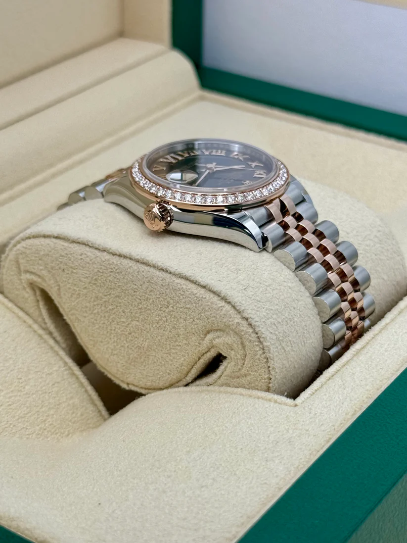 RLX Datejust m278381-0005/0006 Chocolate Roman Diamond 31mm Dial Diamond-Set Bezel and Oyster Bracelet Watch