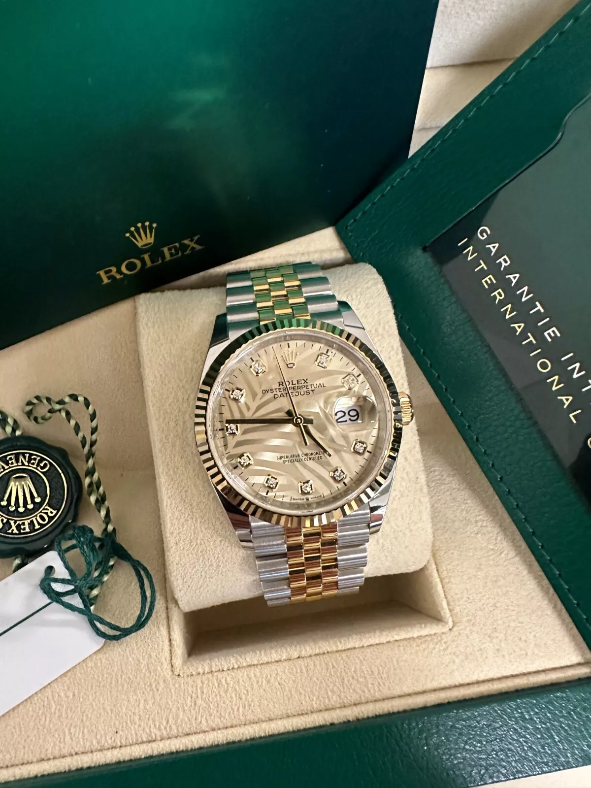 RLX  Datejust 36mm 126233 Champagne Palm Motif Diamond Dial and Jubilee Bracelet Watch