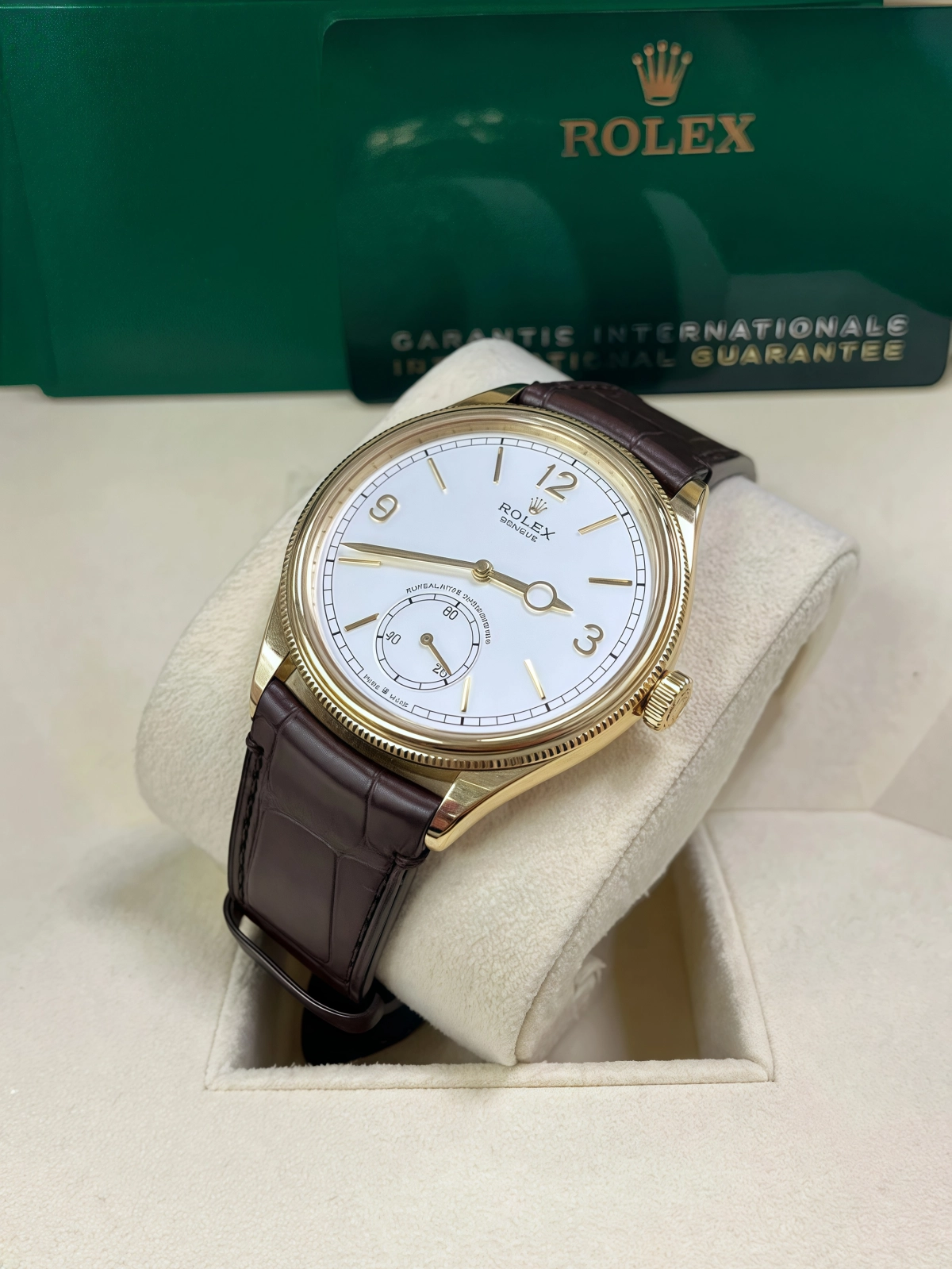 Rolex 1908 Yellow Gold White Dial Brown Alligator Strap - 52508-0006