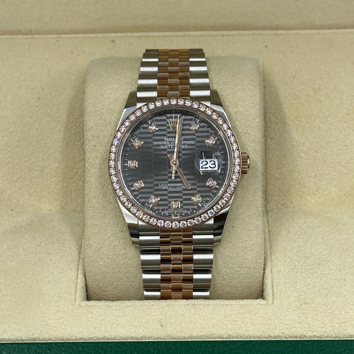 RLX  Datejust 36mm 126281 Slate Fluted Motif Diamond Dial Diamond Bezel and Oyster Bracelet